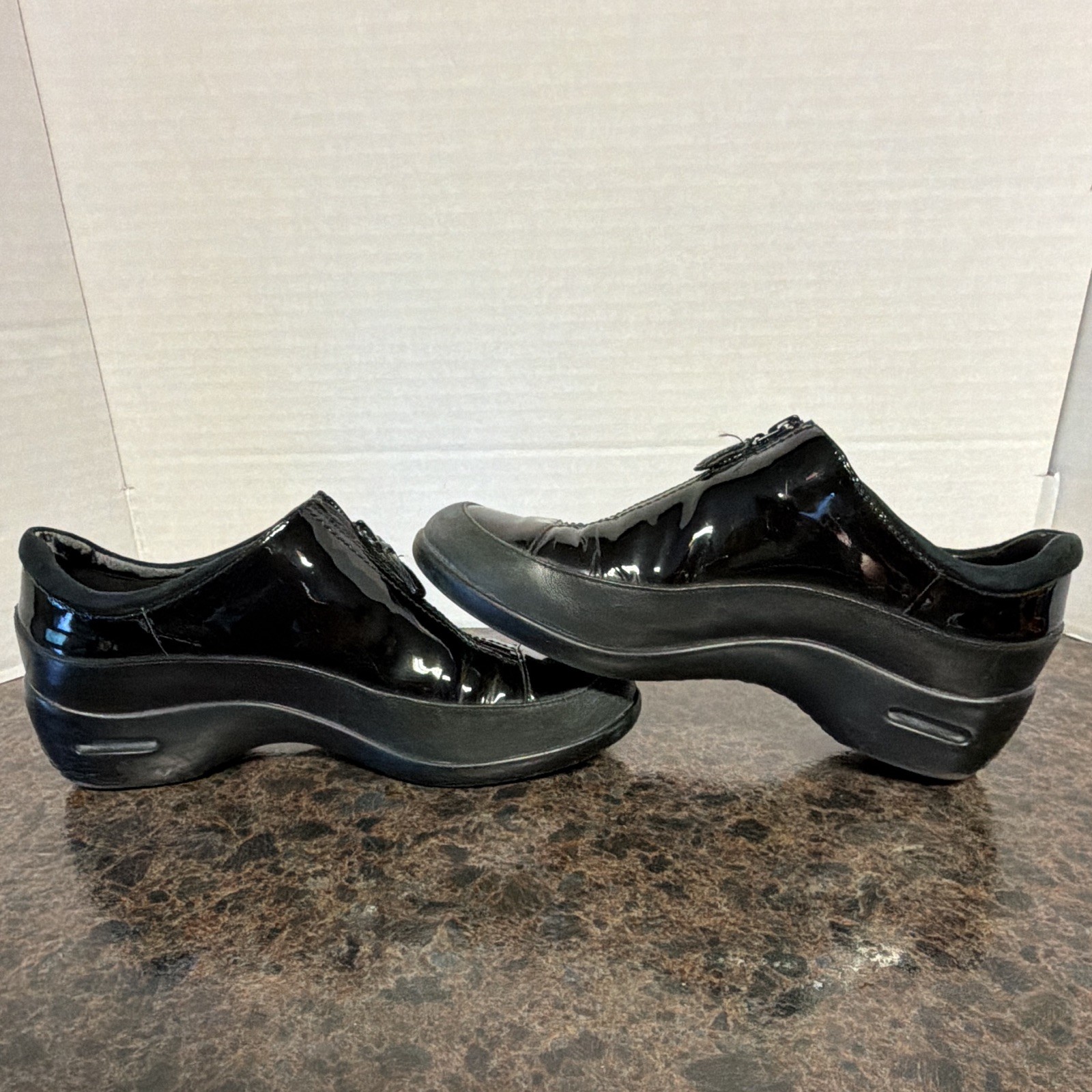 Cole Haan Women’s Black Patent Leather Waterproof Zip Wedge Sneaker 7B