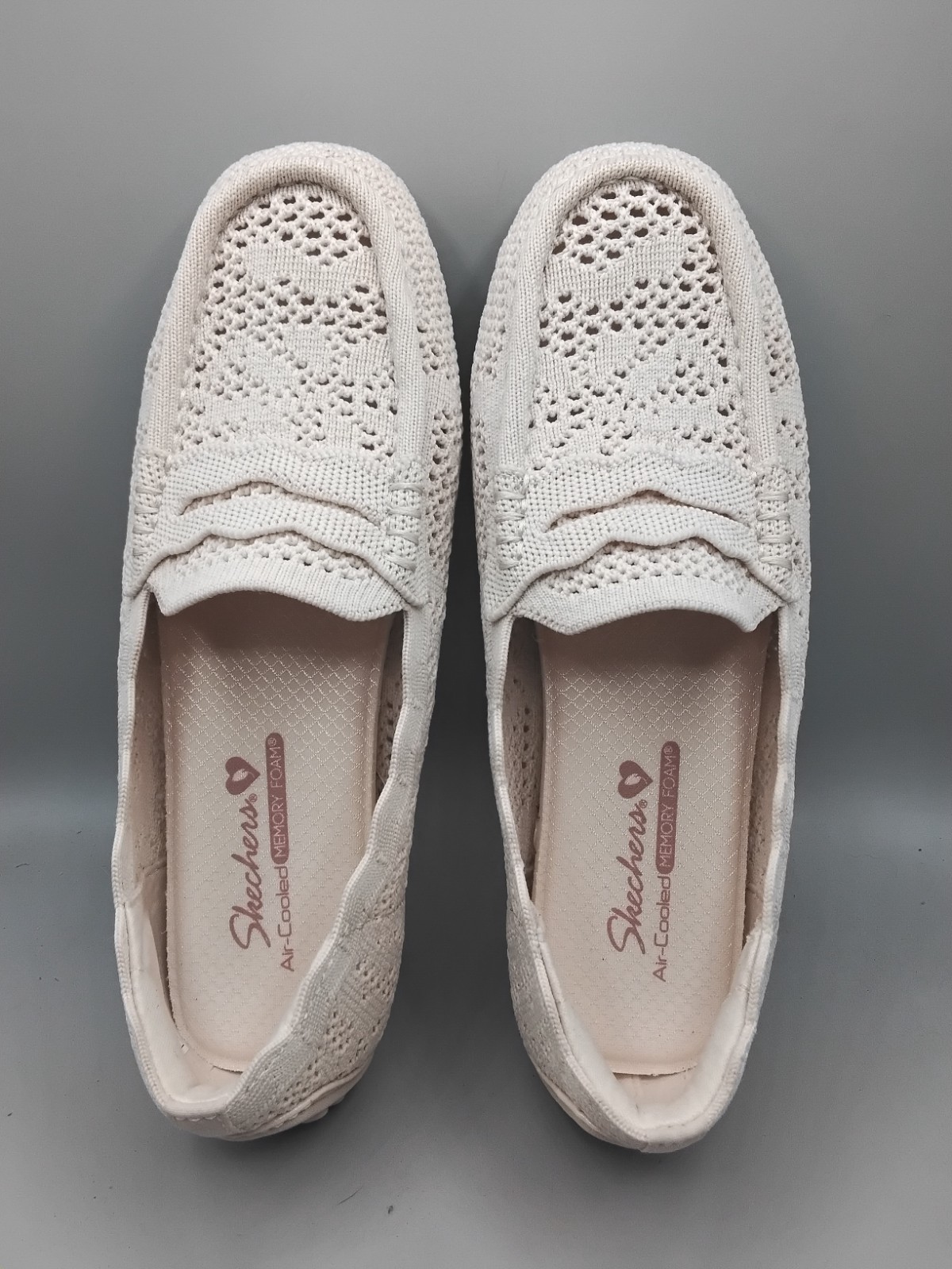 Skechers Cleo Driver Recycled Vegan Knit Crochet Loafers 6M Natural A162