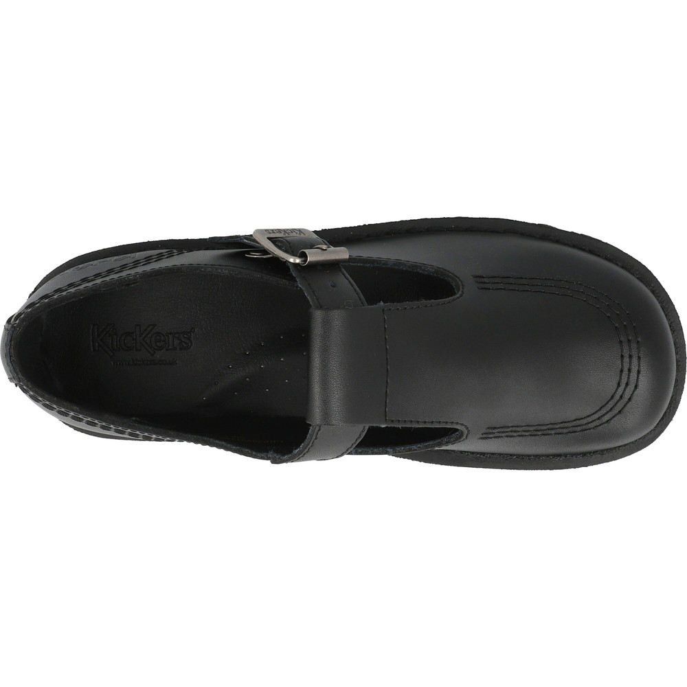 Kickers Kick T-Bar Black Leather Shoes School T-Bar Style with Chunky Sole