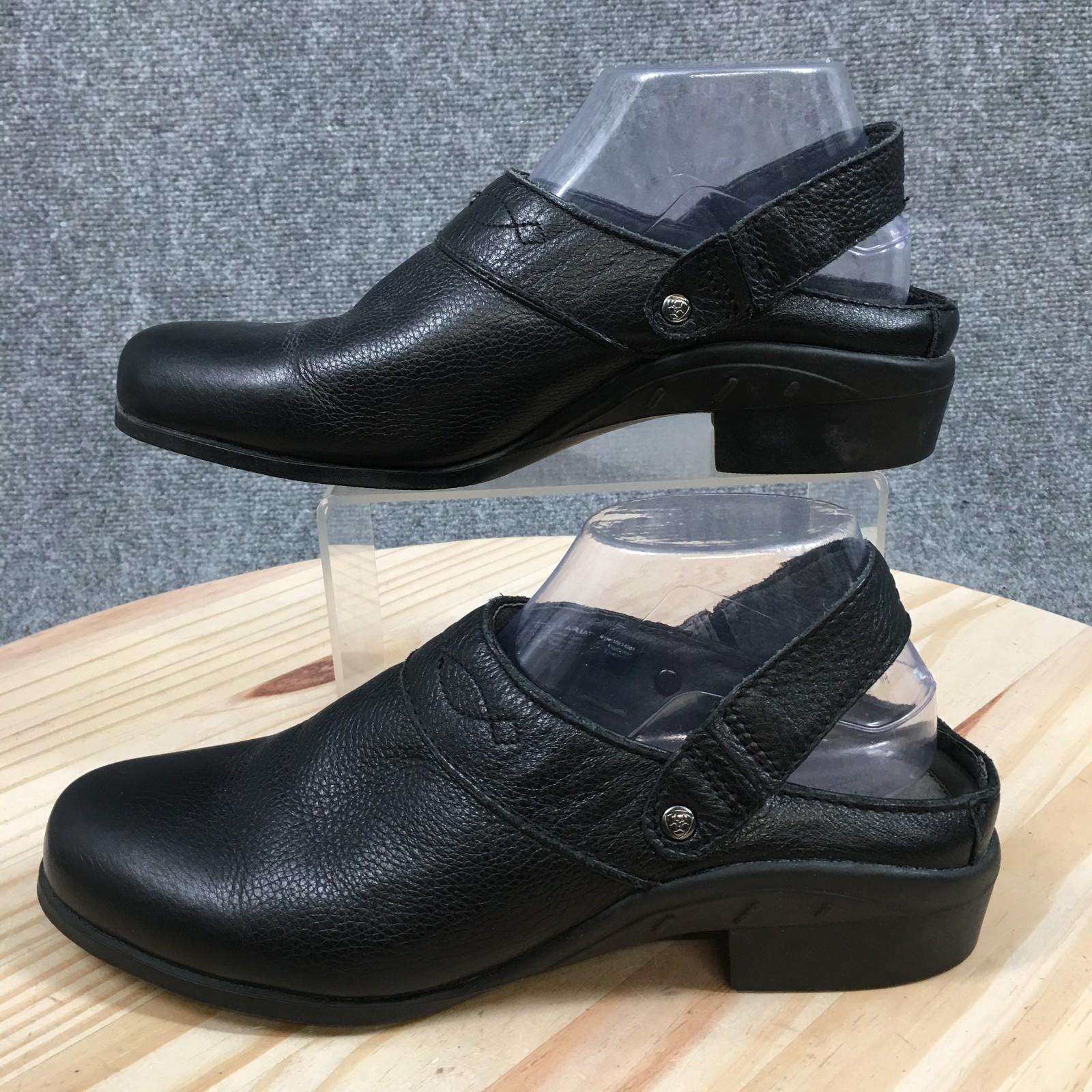 Ariat Shoes Womens 9.5B Slingback Black Leather Slip On Almond Toe Block Heels