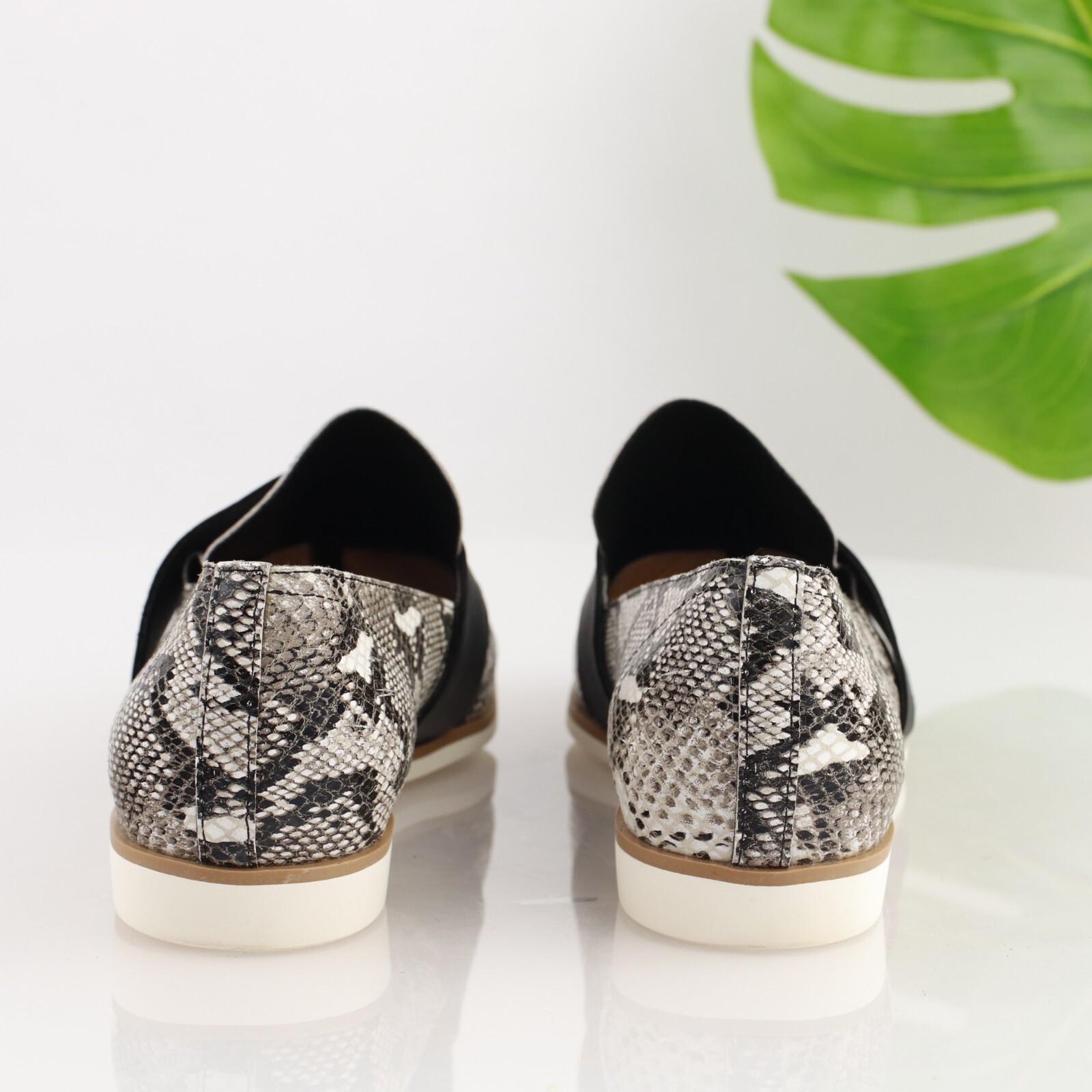 ALL-BLACK Womens Loafer Size 39.5 9 Black Gray Leather Python Slip On Shoe Flat