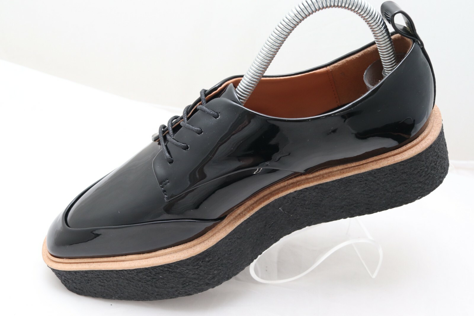 Zara Trafaluc Creeper Platform Oxford Shoe Women US 8 EU 39 Black Patent Lace Up
