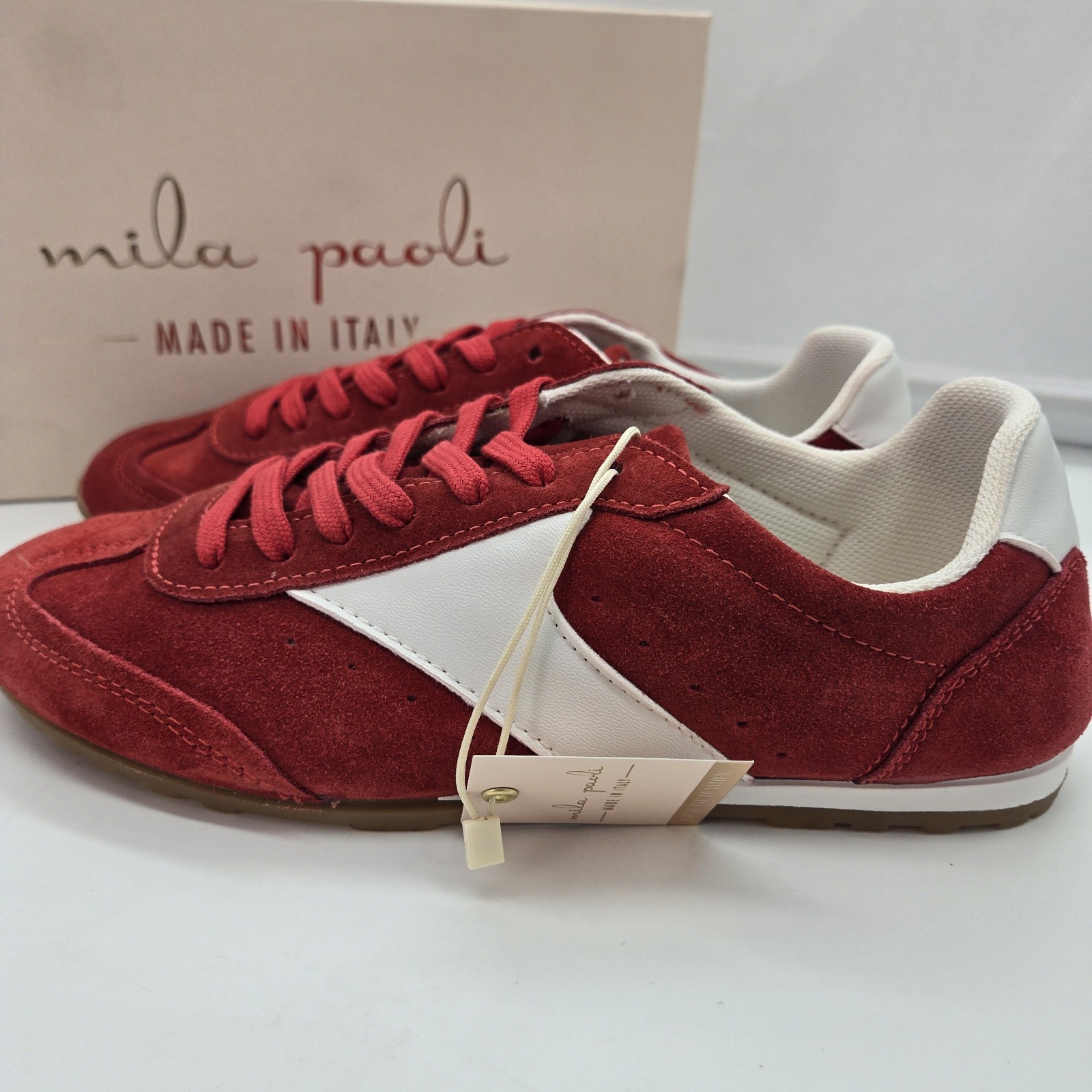 Mila Paoli Womens Leather Red/White Low Top Sneakers Sz 8 Y2K Skater Retro Stree