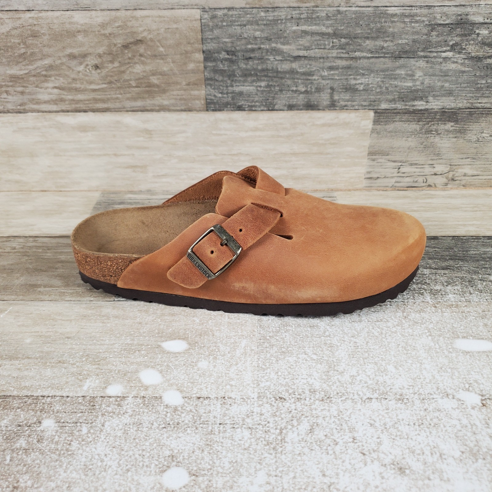 Birkenstock Boston Womens Clogs Sz 8 Narrow Cognac Casual Buckle Leather Slip-On