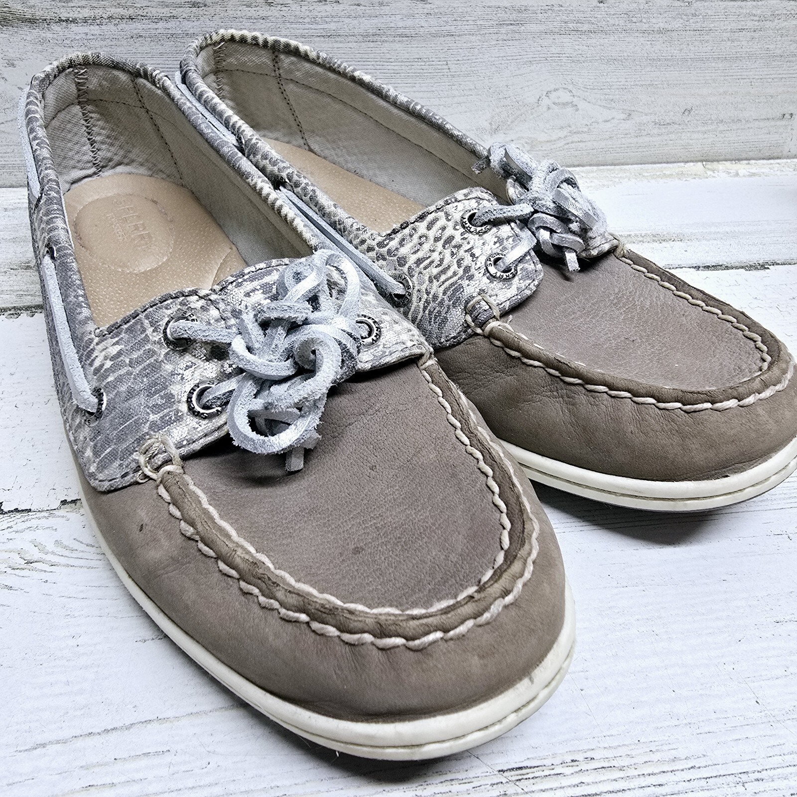 Sperry Top-Sider Womens 10 M Taupe Leather Koifish Cheetah Boat Shoes