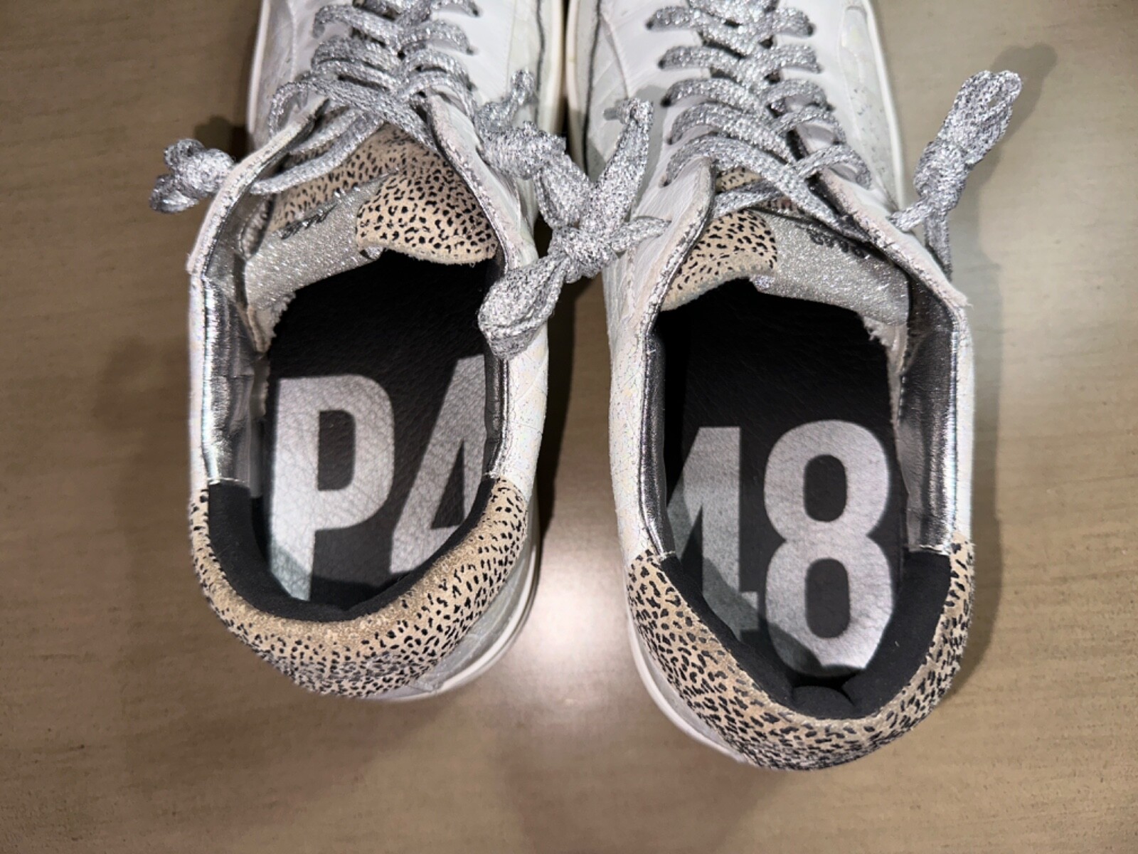 P448 John Pearl/white/spotted leather sneakers shoes w’s 10.5 EU 41 $298 Italy
