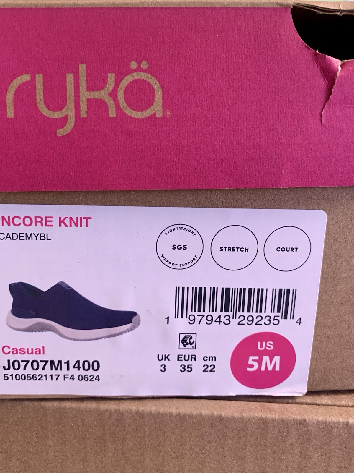 Ryka Encore Knit Sneakers Shoes ￼Womens comfort walking Slip-on Academy Blue 5 M