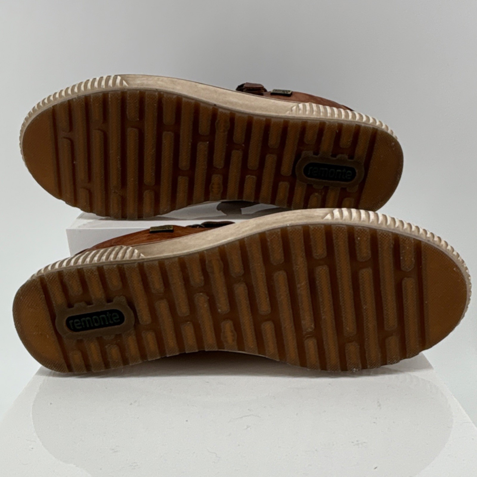 Remonte Brown Leather Lace-Up Sneakers Zipper Logo Women US 9.5 EU 41 Comfort