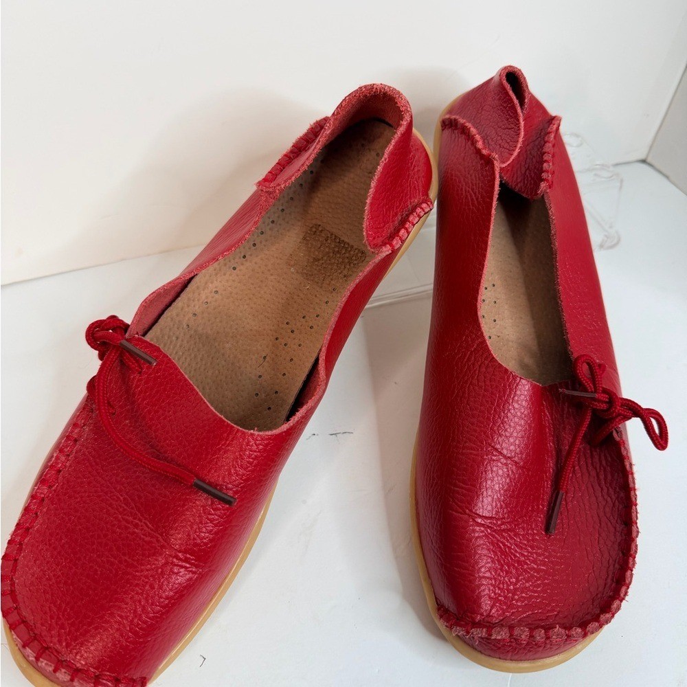 Women’s Leather Comfort Shoes Red Stitch Down Knobby Sole EU 44 US 12.5
