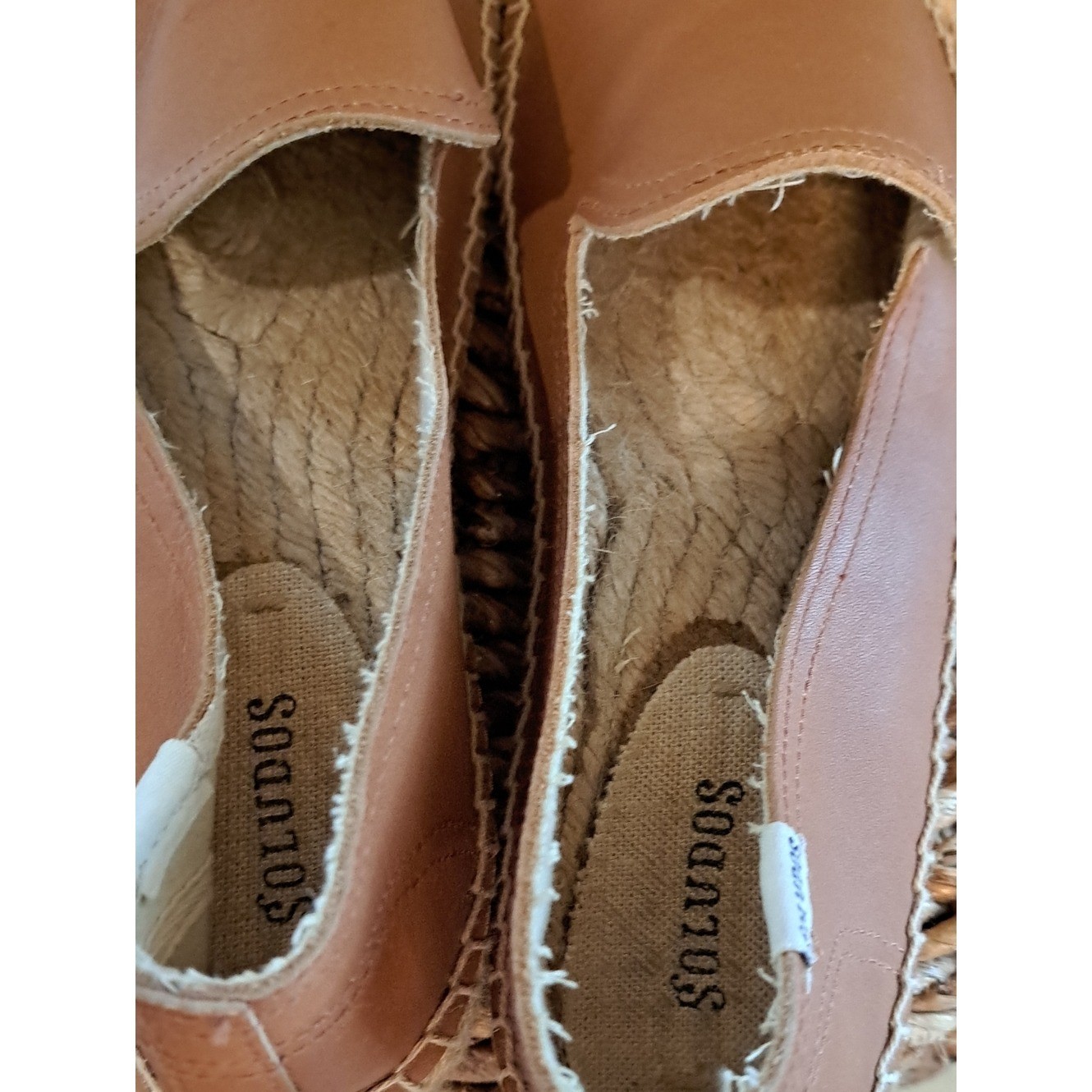 NWOT Soludos Womens Saddle Brown Leather Espadrille Smoking Loafers 9.5