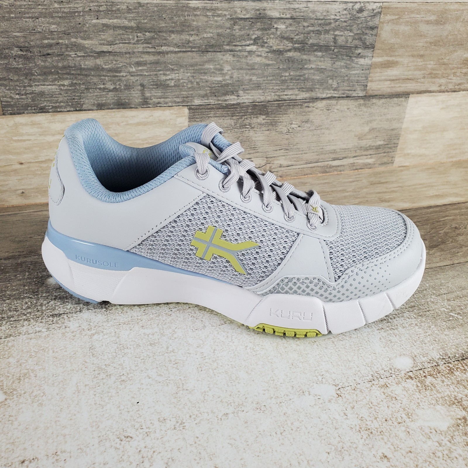 KURU Quantum 2.0 Womens Shoes Sz 7 M Dove Gray Pale Lime Lace Up Mesh Sneakers