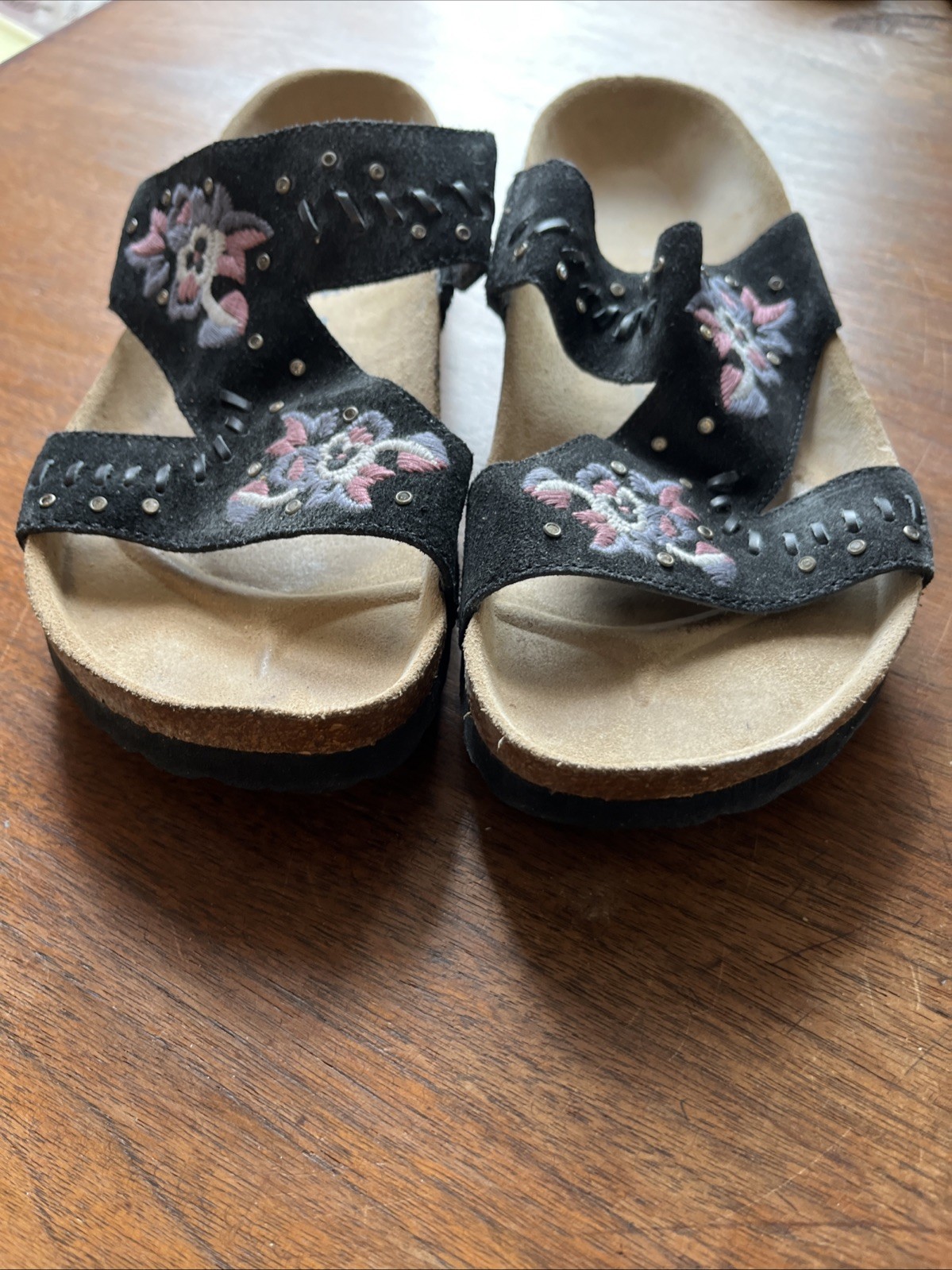 Birkenstock Betula Zara Embroidered Sandals Black Crystal Suede Women Size 7(37)