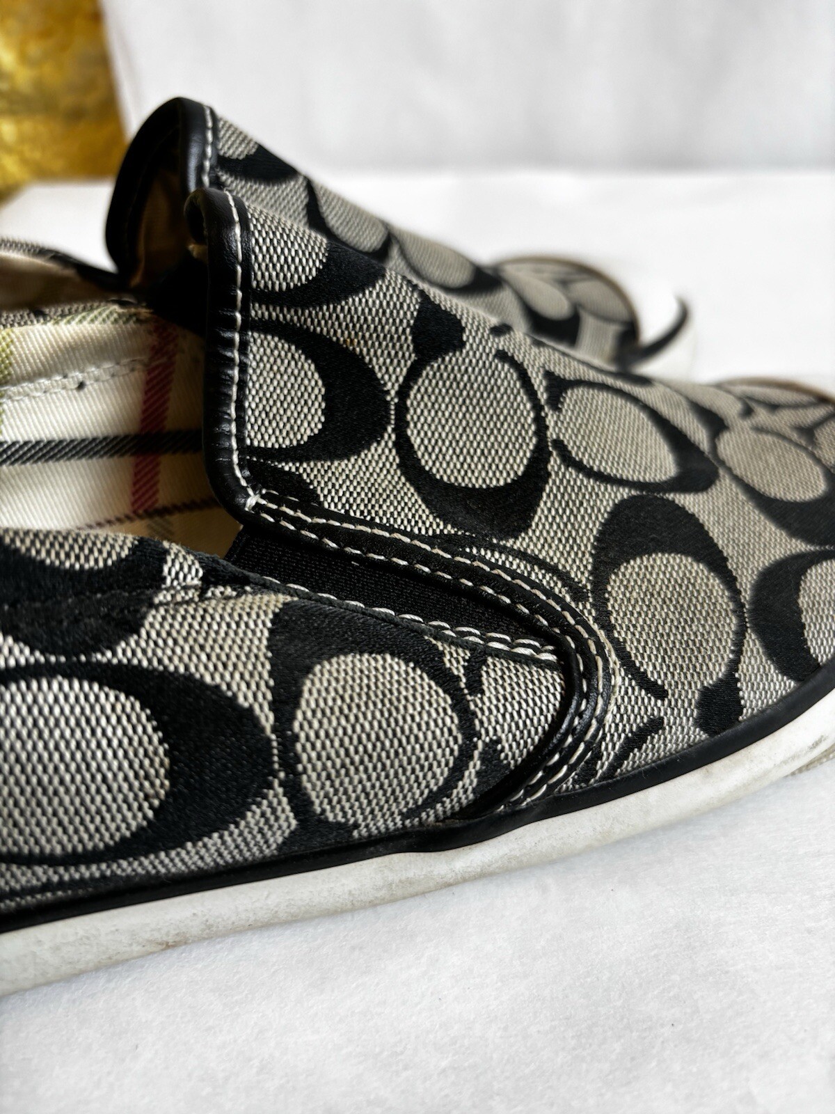Coach Signature Shoes Womens 7 Brown Sneakers Monogram Beale Slip On Canvas