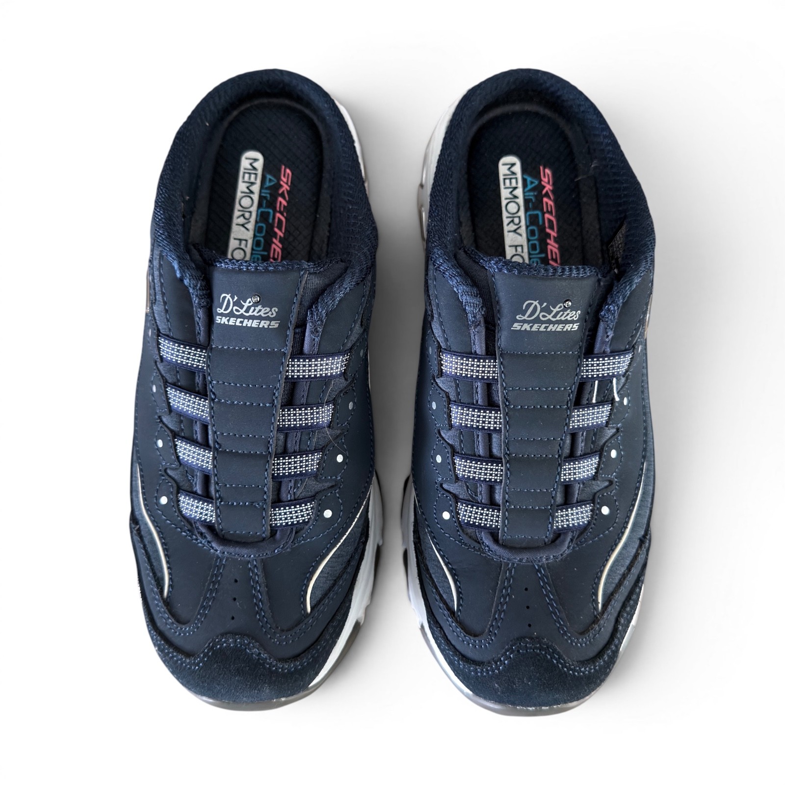 Skechers D’Lites 11940 Navy White Mule Clogs Air Cooled Memory Foam Women’s 8.5