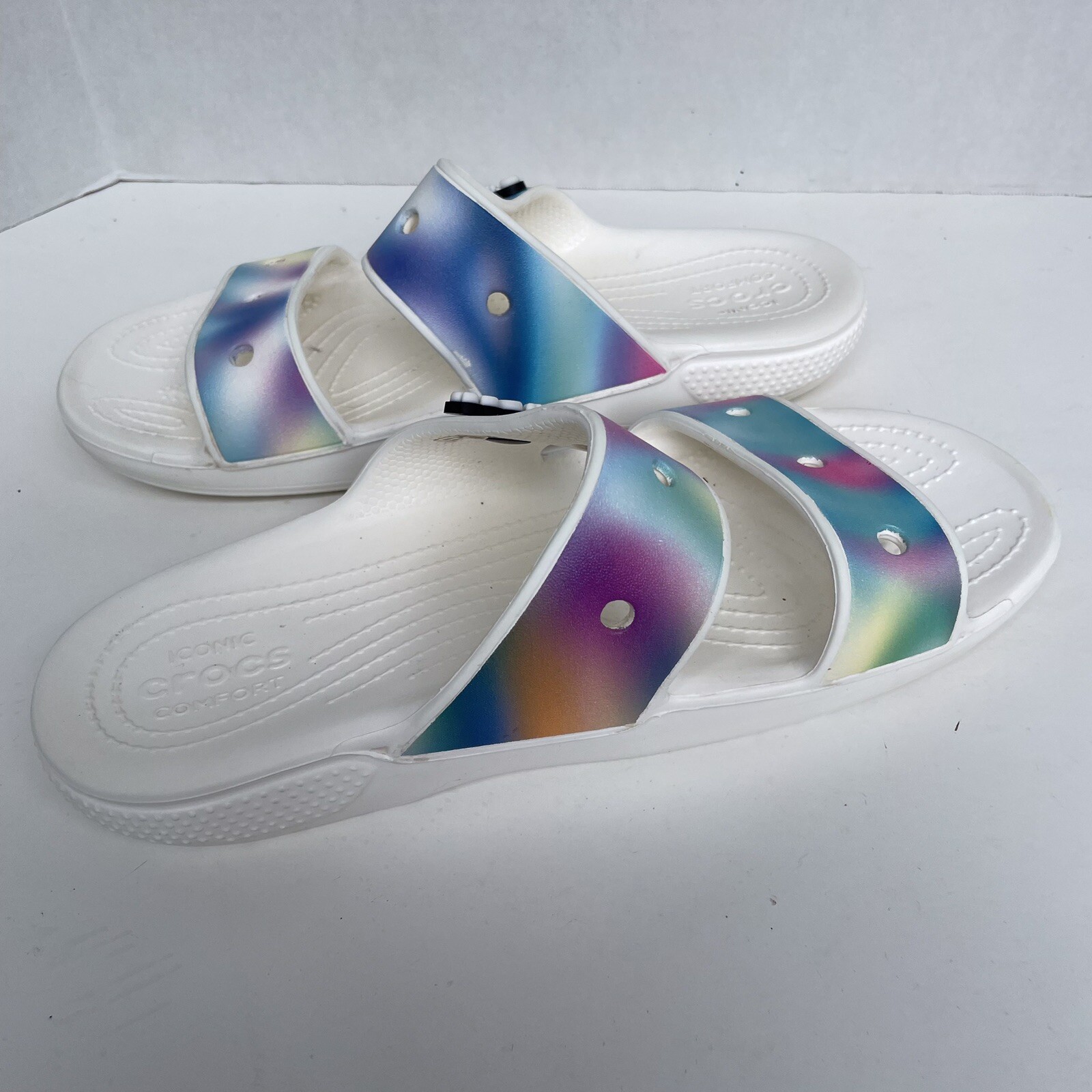Crocs Solarized Tie Dye Colorful Croslite Sandal Women 10 Strap White Multicolor