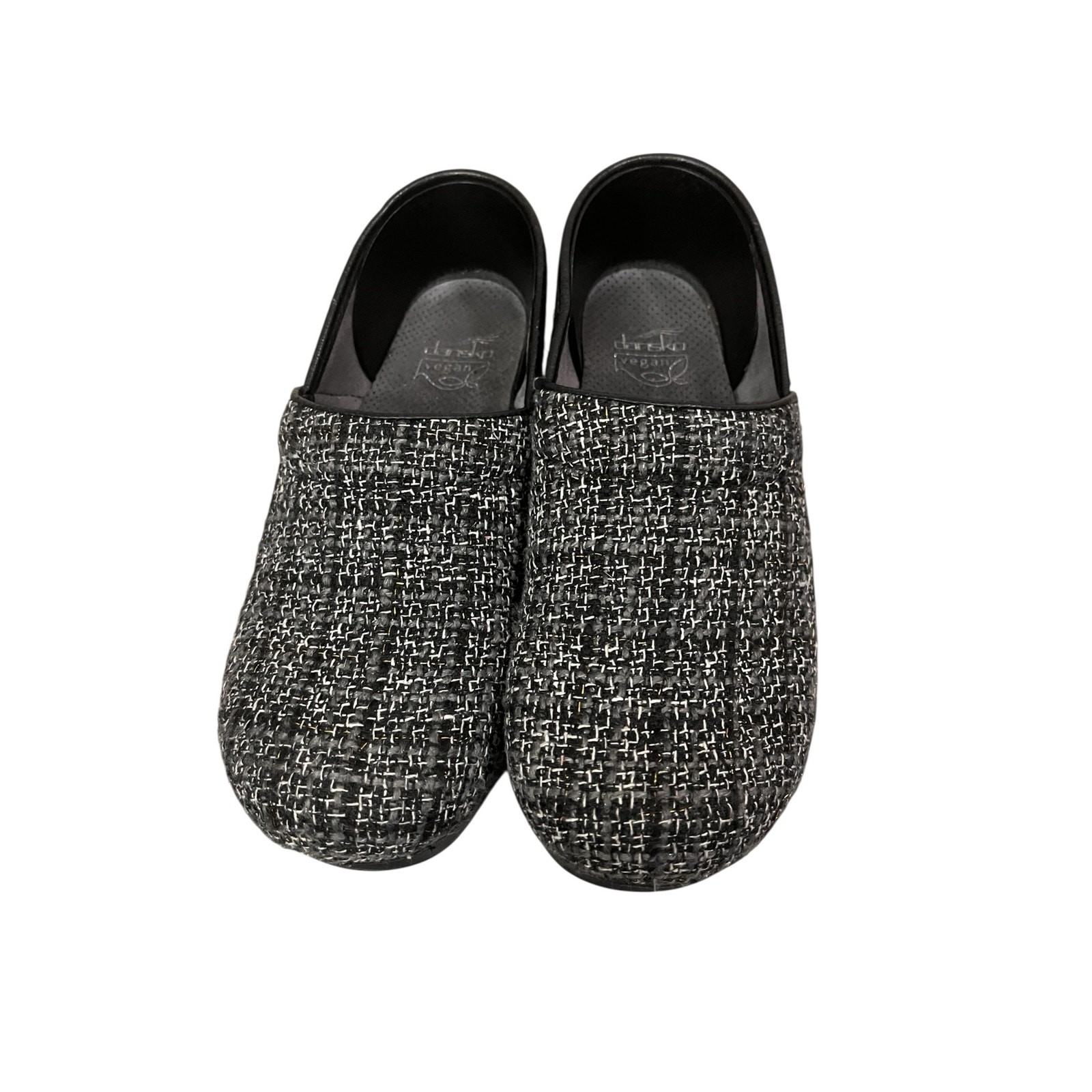 DANSKO Black/White/Gray Textured Fabric Clogs Shoes Women’s 40 Vegan