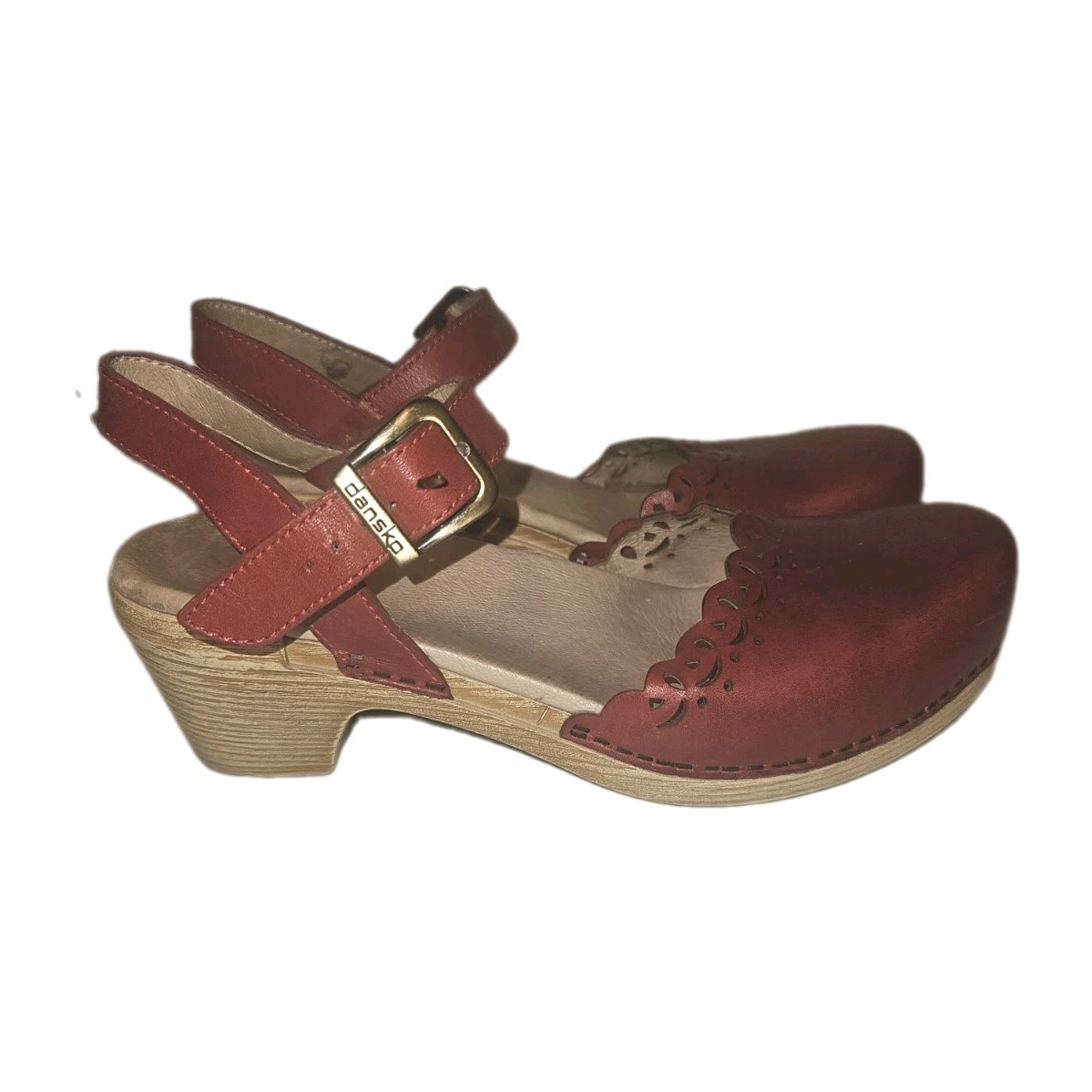 Dansko Christine Red Leather Closed Toe Wedge Sandal 38/7.5 Mary Jane Clog Arch