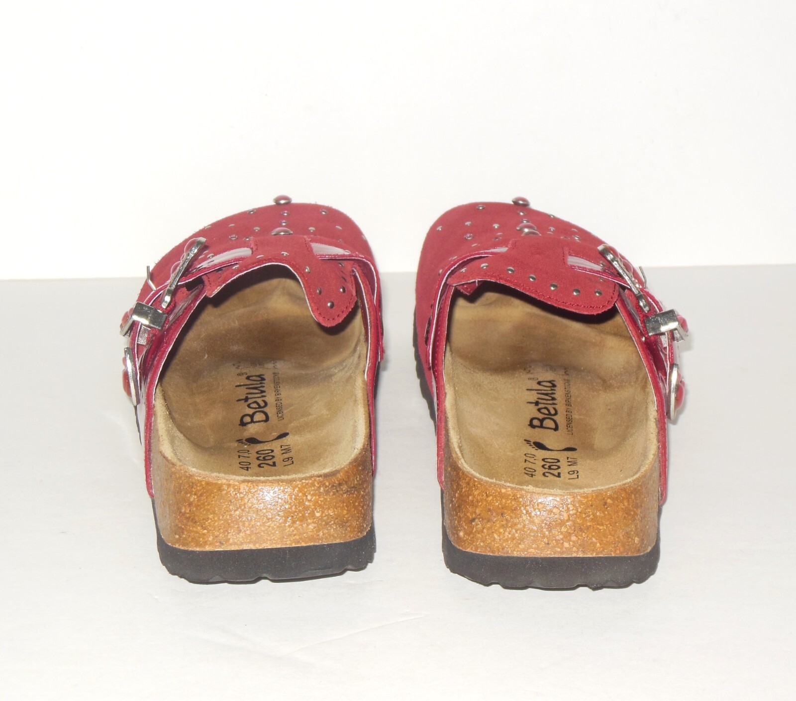 Birkenstock Betula ROCKO Suede Mules sz 40 L 9 M7 Cranberry Studded Clogs w Box