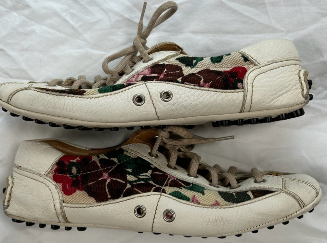 Women’s THE ORIGINAL CAR SHOE Floral & Leather Accents Sneakers Shoes 36.5 6.5