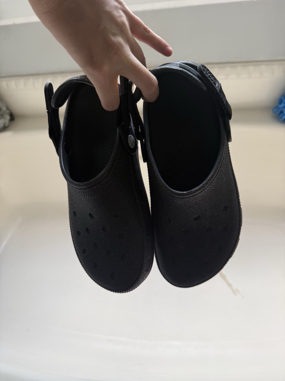 Crocs Classic Work Clogs Womens Black Glitter Slip-On Adjustable – 10