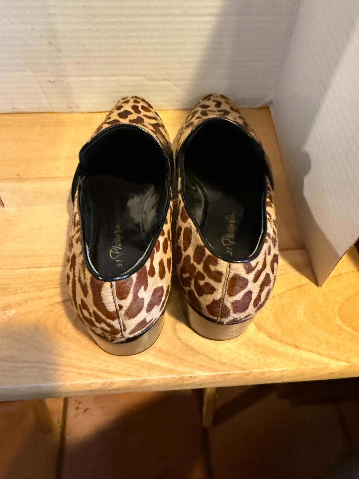 3.1 PHILLIP LIN WOMEN FAUX PONY HAIR LEOPARD PRINTS SZ.38.5 LOAFER CHUNKY HEEL