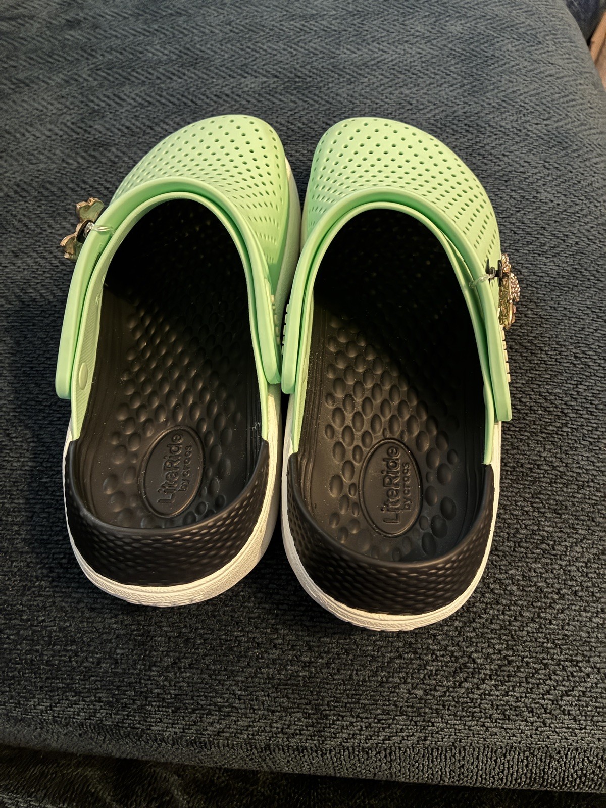 Crocs LiteRide Clog Mint Green W6 M4 w/Rhinestone Butterfly Charms