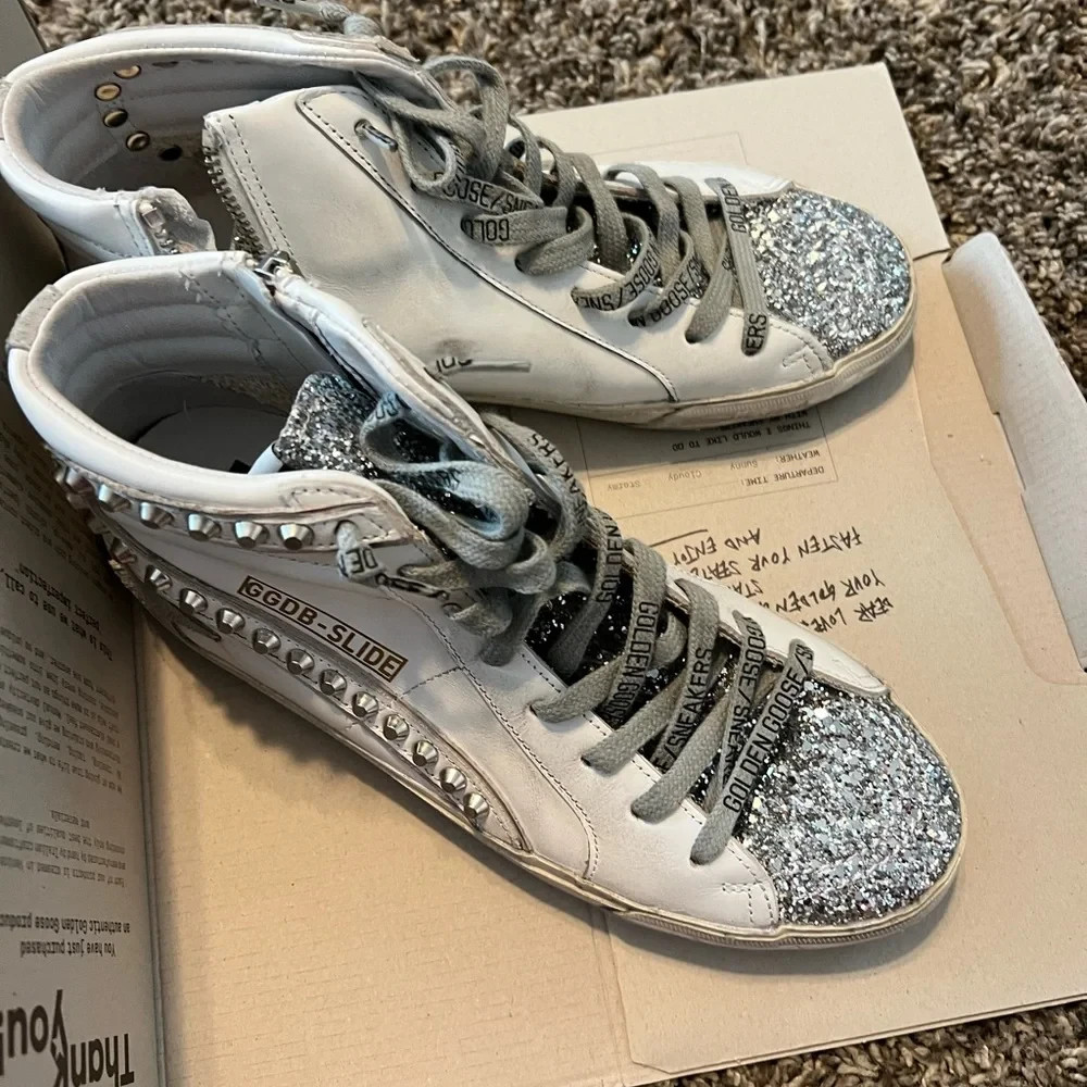 Golden Goose Slide Sneakers White Ice Swarovski Silver NWT – Women’s Shoes – NEW