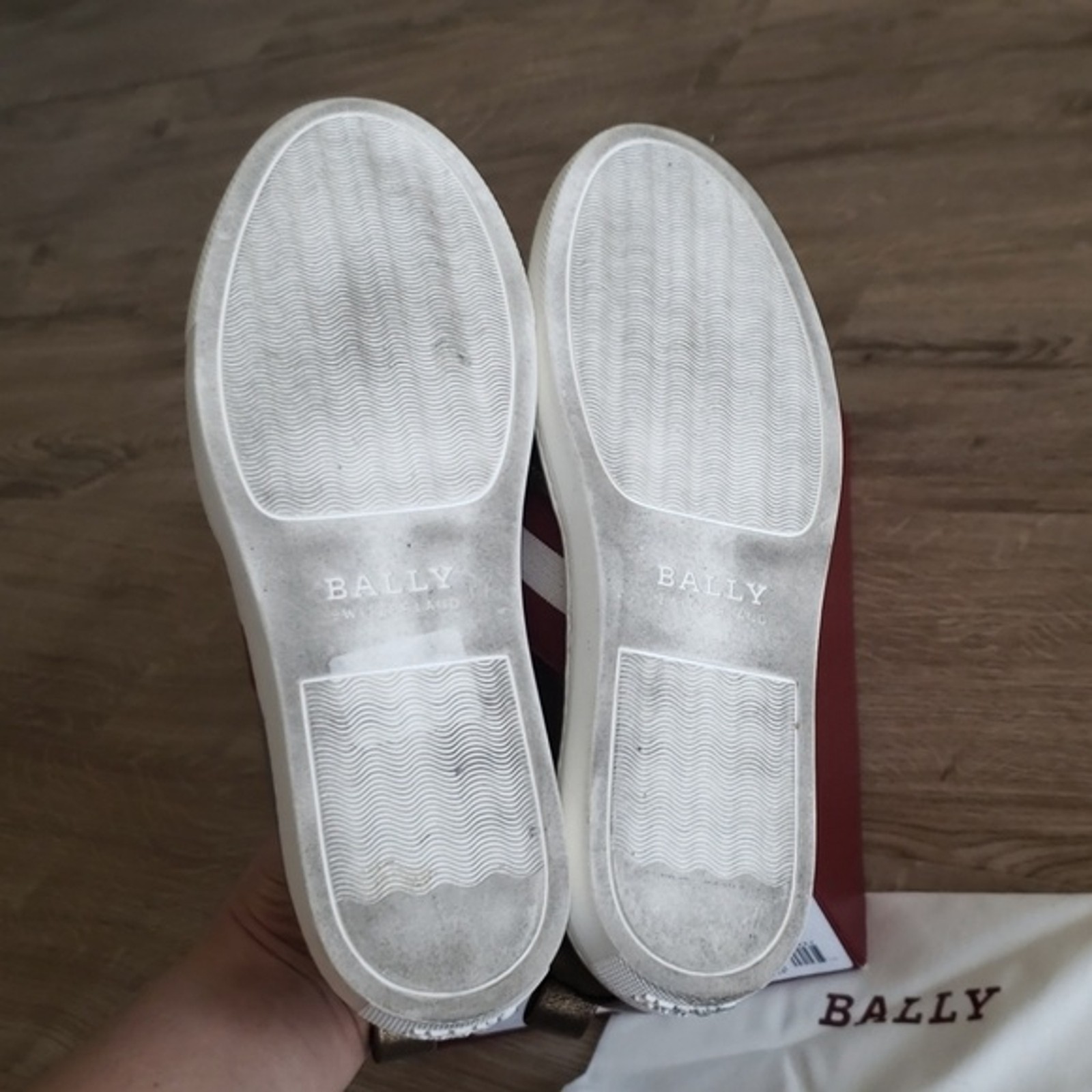 Bally Signature Red White Stripe Bronze Chic Feminine Lux SlipOn Sneaker Size 36