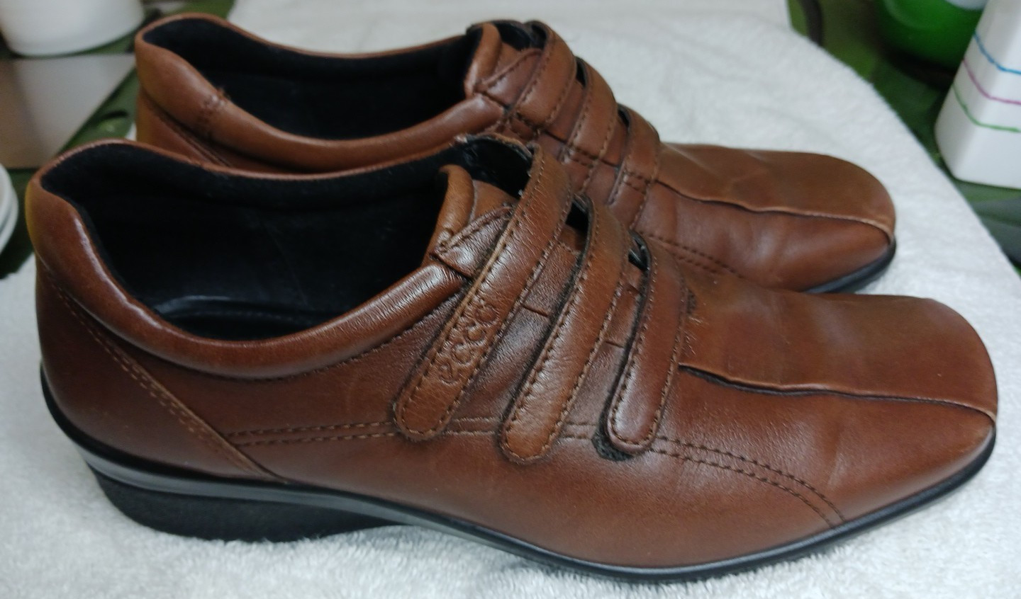 ECCO Shade 3-Strap Brown Leather Comfort Loafer Shoe Women Sz EU 38 US 8.5