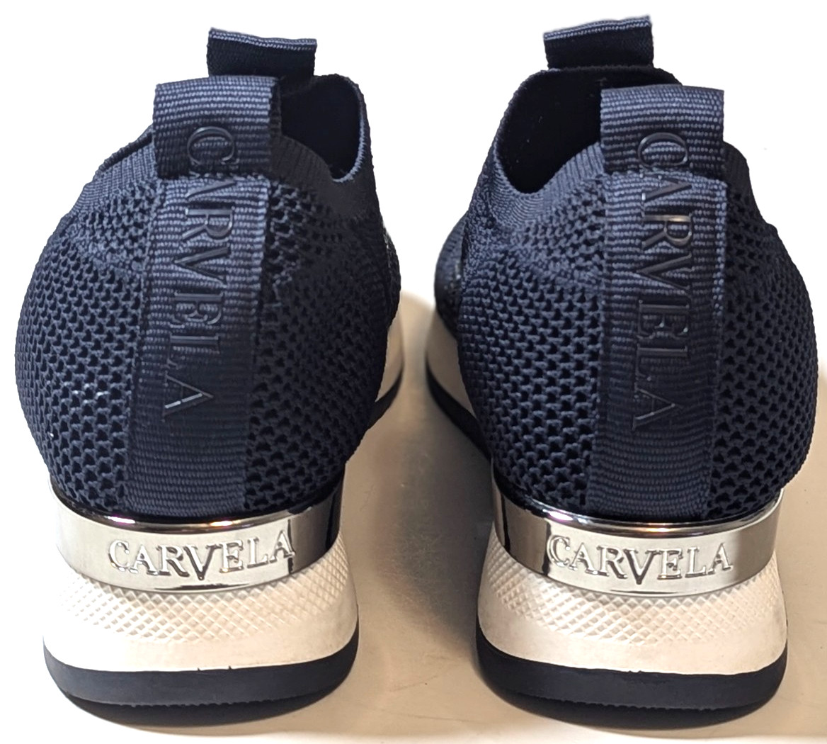 Carvela Janeiro Navy Blue Knit Wedge Sneakers Rhinestone Slip On EU 39 US 8.5