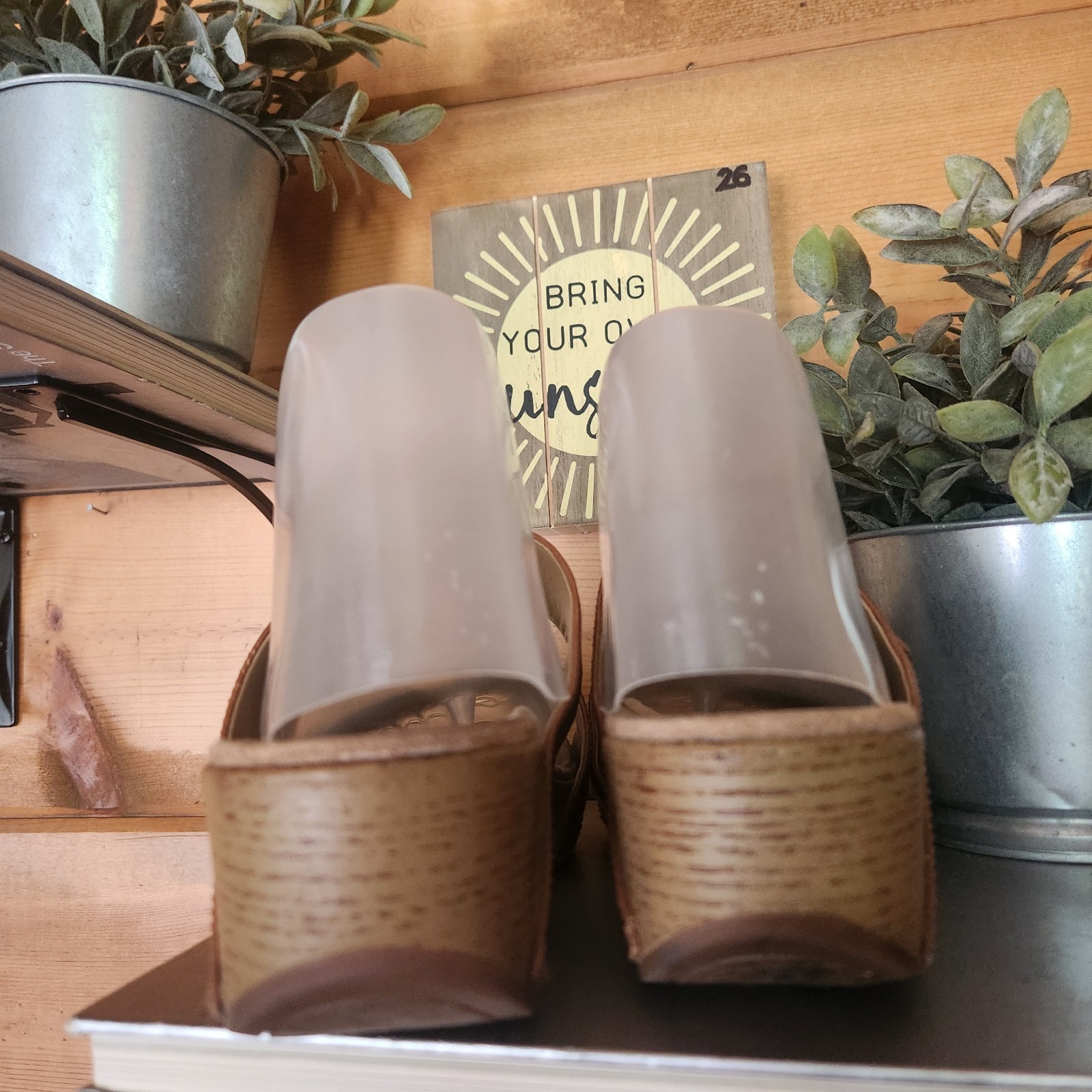 Dansko Leeann Chestnut Leather Adjustable Slide Comfort Wedge Heel Sandal Sz 39
