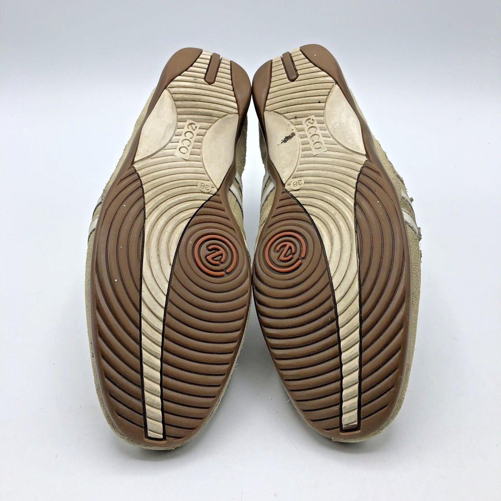 ECCO Women Beige White Hook and Loop Fastener Sneaker Shoe Size 7.5 Pre Owned