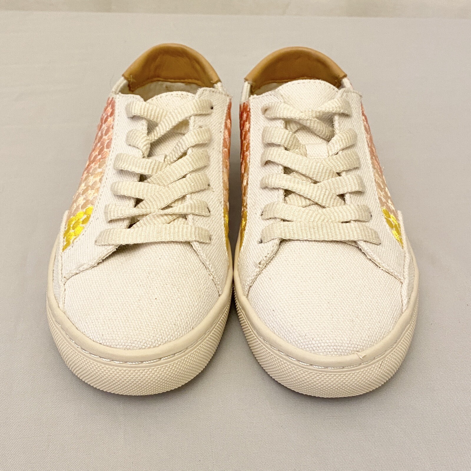 Soludos x Chiaozza Embroidered Ombré Sneaker Womens Size 5 Ivory Pink Yellow