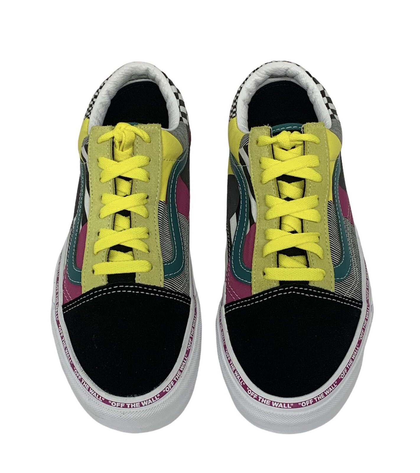 VANS Old Skool Colorful Rainbow Black Check Suede Leather Unisex Shoes M 7 W 8.5