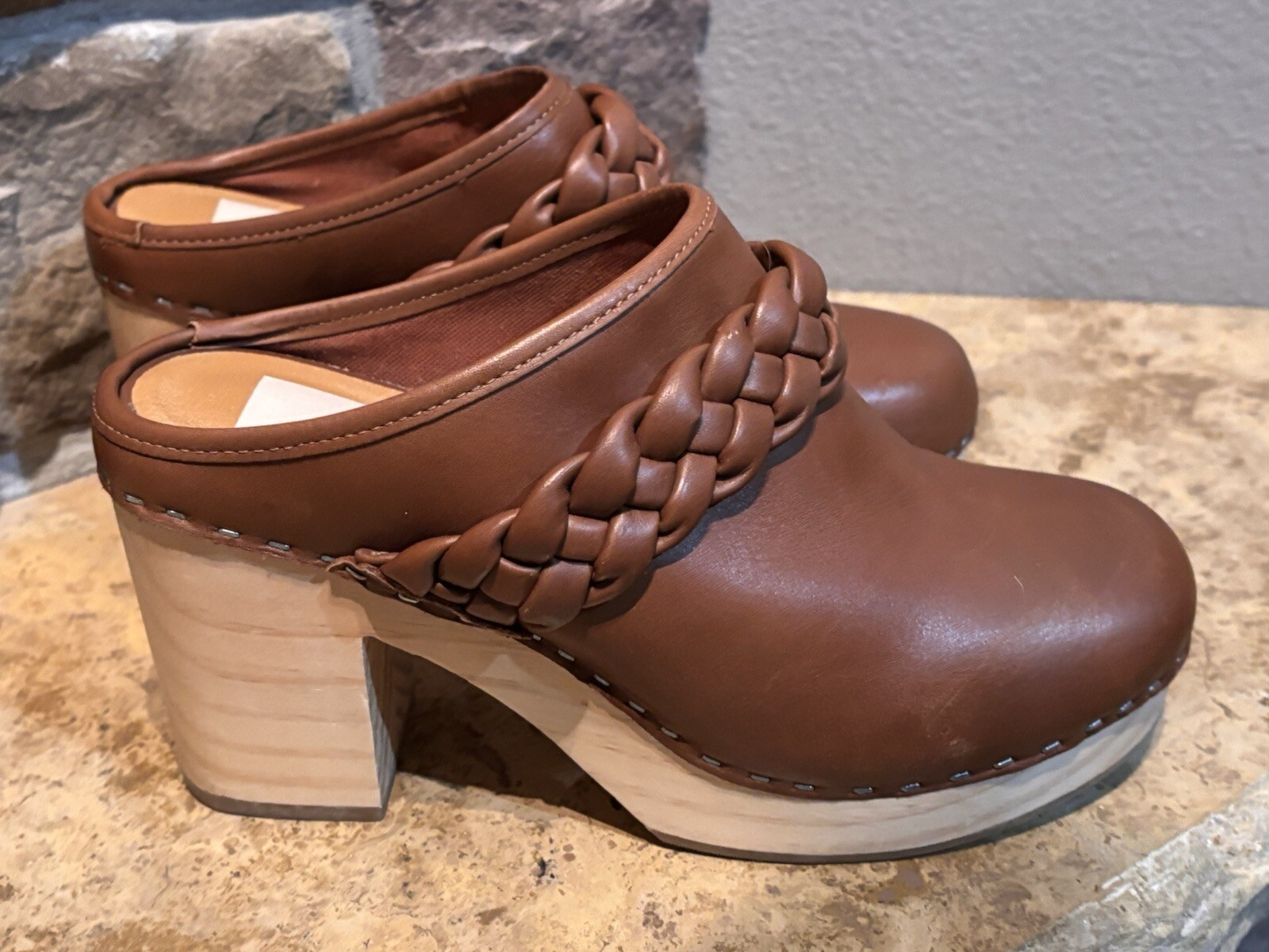Dolce Vita Y2K Hila Braided Mule Clog Heel Saddle Leather Brown Boho Size 8.5