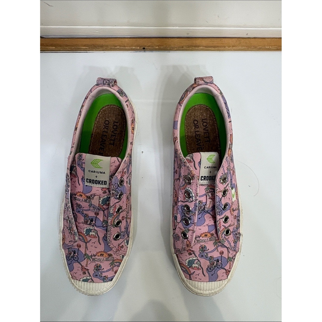 Cariuma Women’s Pink Graphic Slip-On Sneakers with Multi-Color Print