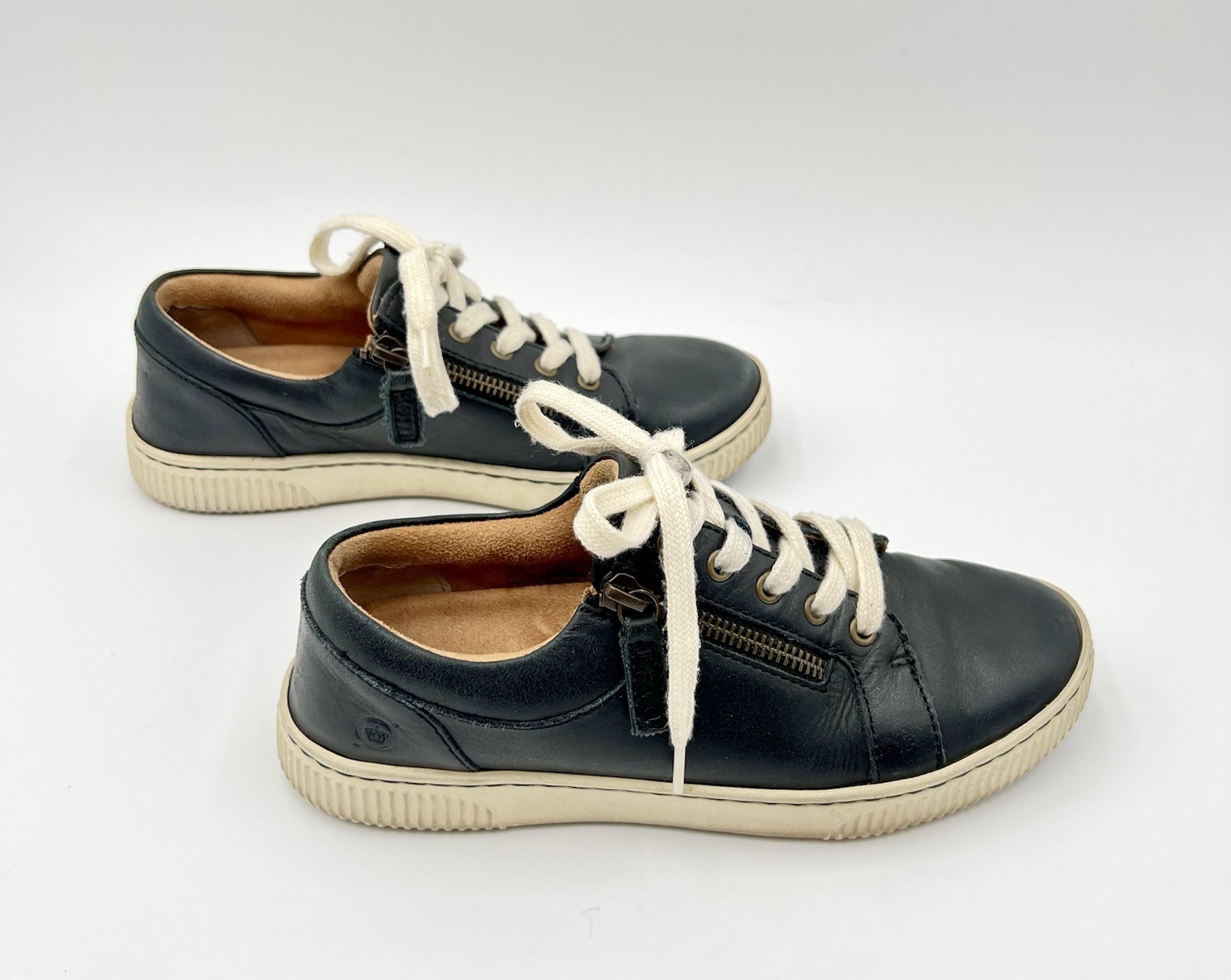 Born Crown Paloma Navy Blue Leather Dual Side Zip Sneakers Comfort Shoes 7/8