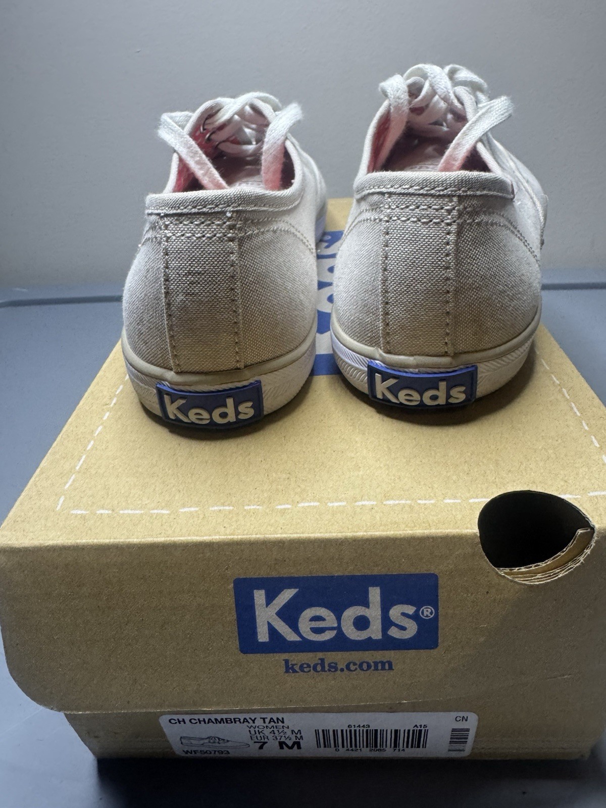 Keds Champion Chambray Tan Canvas Sneakers Women’s Size 7M Lace Up Casual