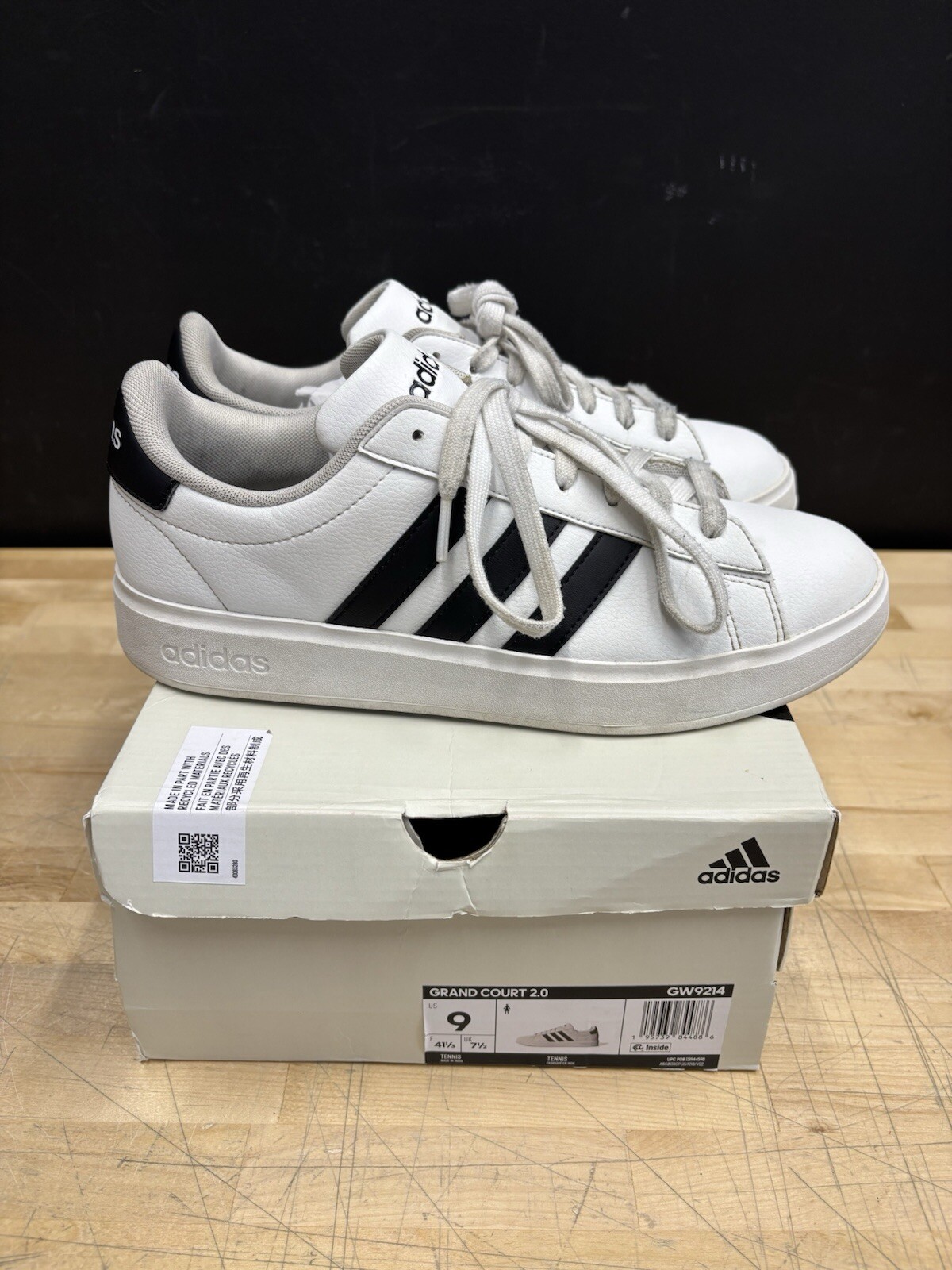 Adidas Grand Court 2.0 Sneakers Shoes White Black Stripes Women’s Size 9 w/ Box