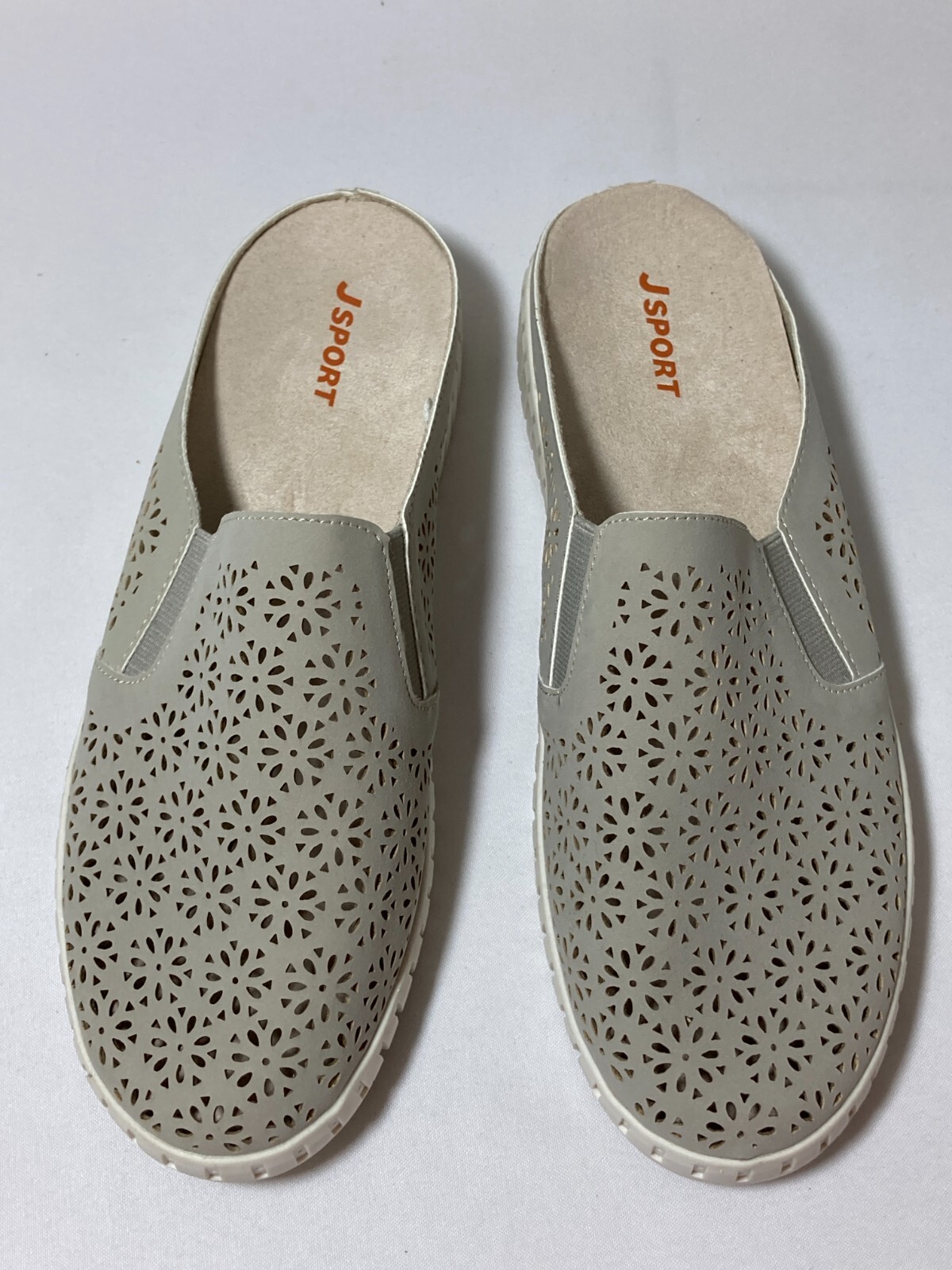 JSport Ladies’ Floral Laser Cut Pattern Slip On Shoes Light Gray