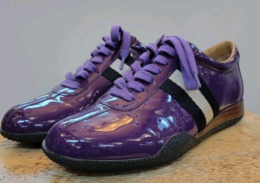 Bally Women’s Purple Shoe 6.5/37 Francisca Frenz Patent Leather Stripe Italy