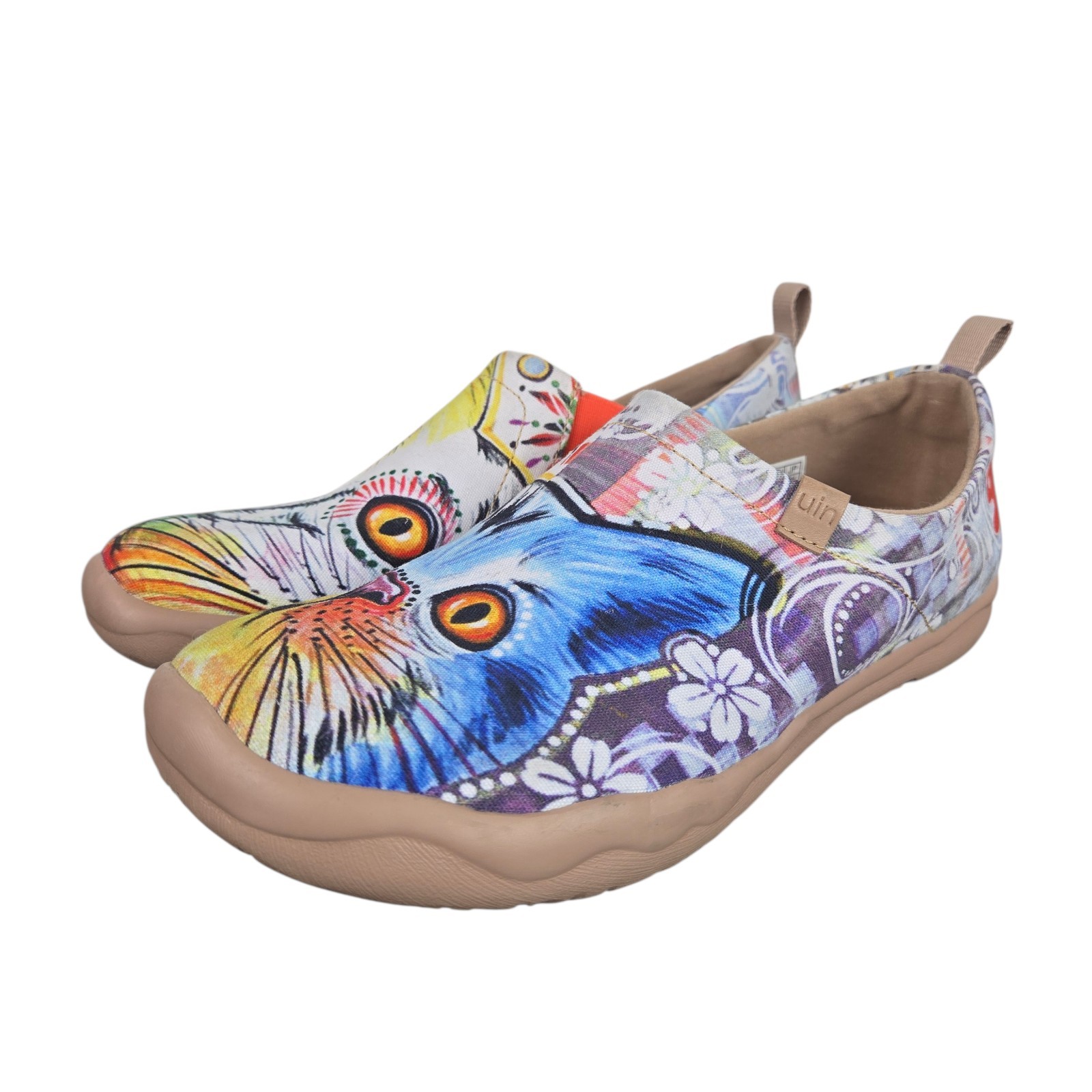 UIN Toledo Kitty Cat Slip On Shoes Sz 7 Canvas Art Abstract Multicolor W0101055