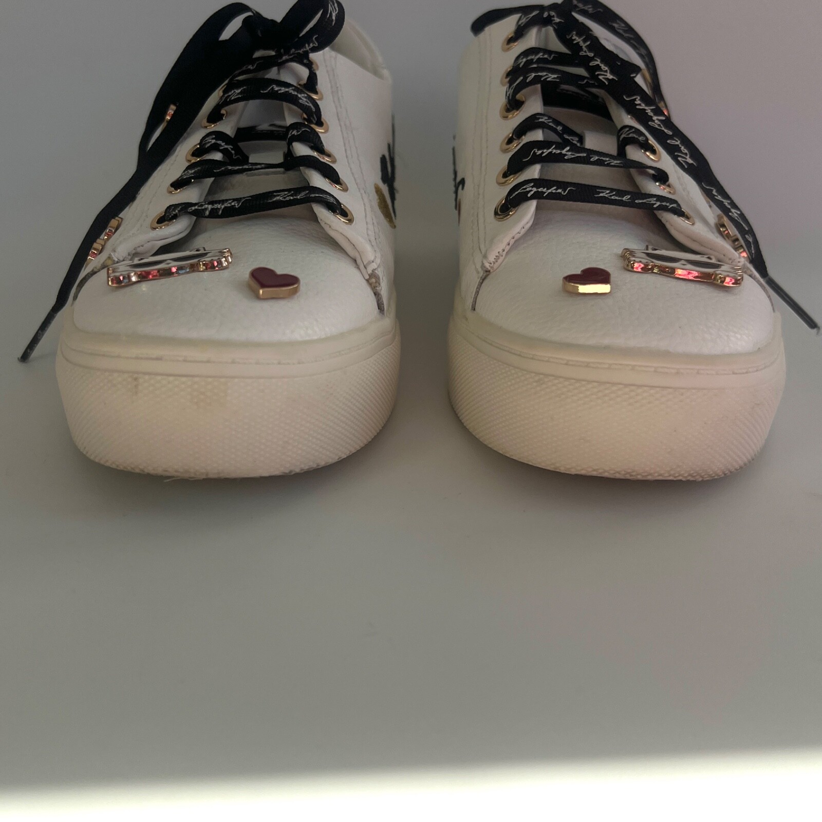 Karl Lagerfeld Paris Cate Pins Women’s 7.5 M White Tumbled Leather Low Sneakers