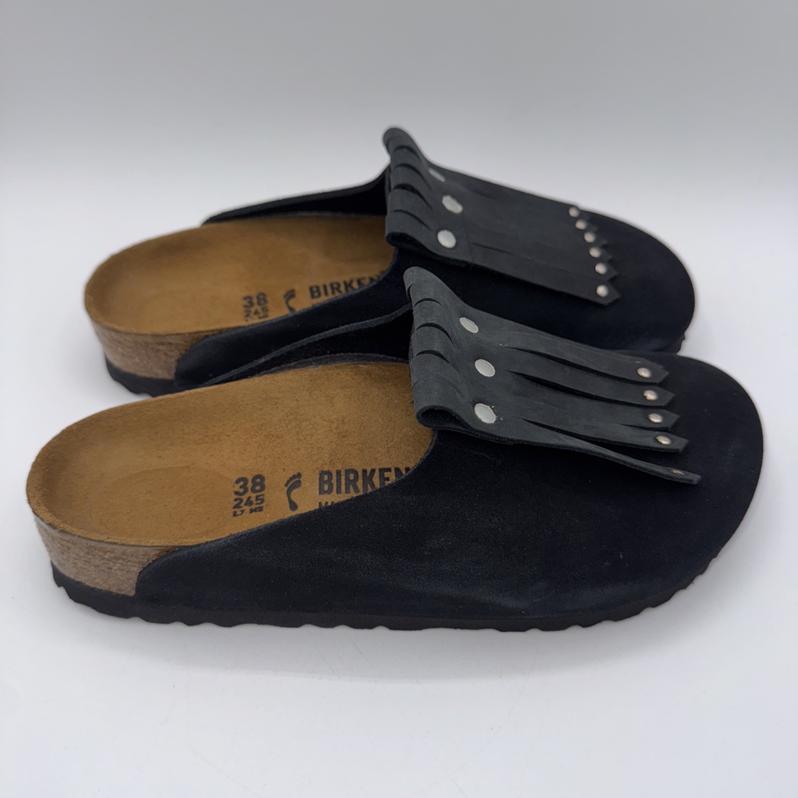 Birkenstock Amsterdam Kiltie Studded Women’s Size 7 EU 38 Black Leather Boston