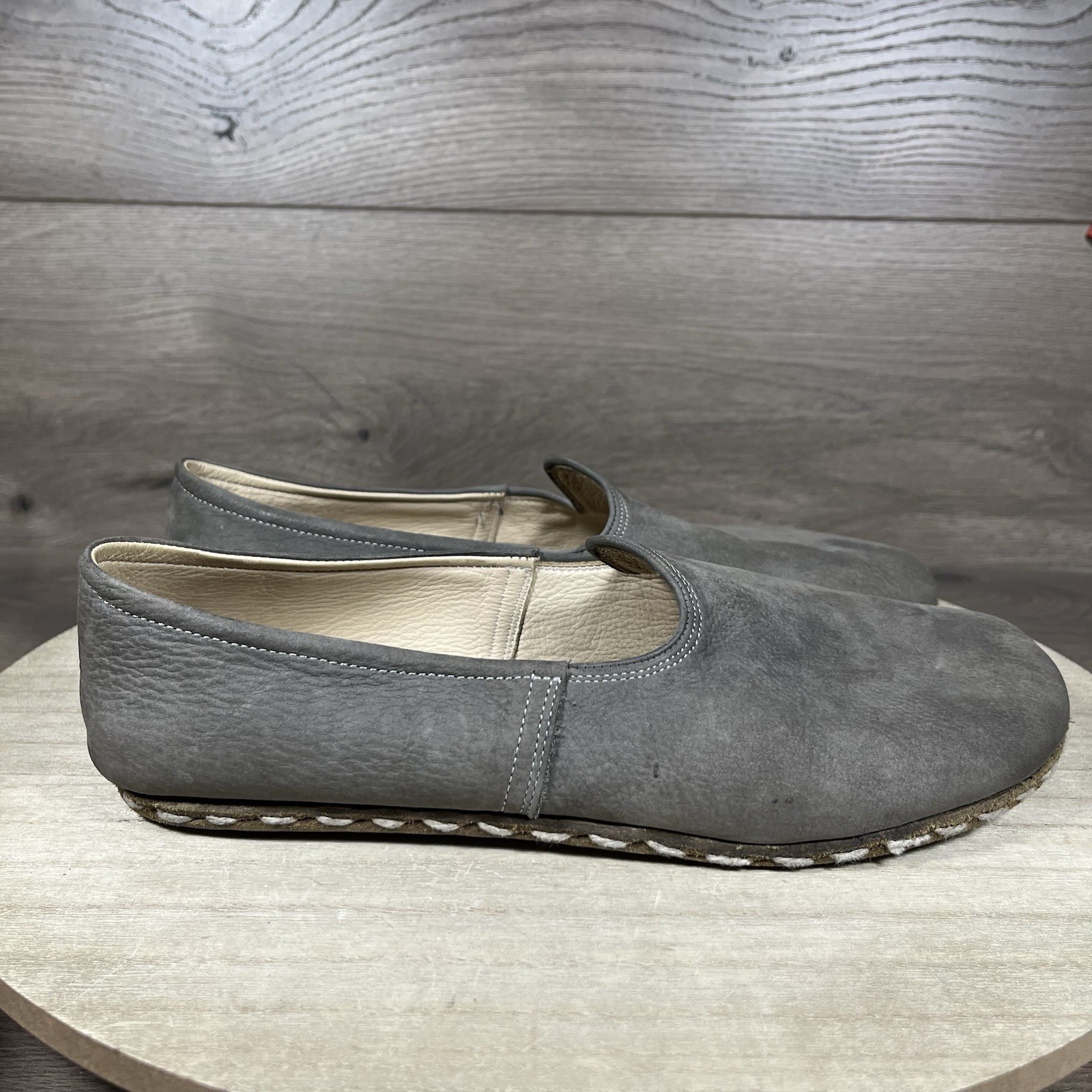 Nefes Shoes Gray Nubuck Leather Loafer Minimalist Grounding Womens Size 10.5