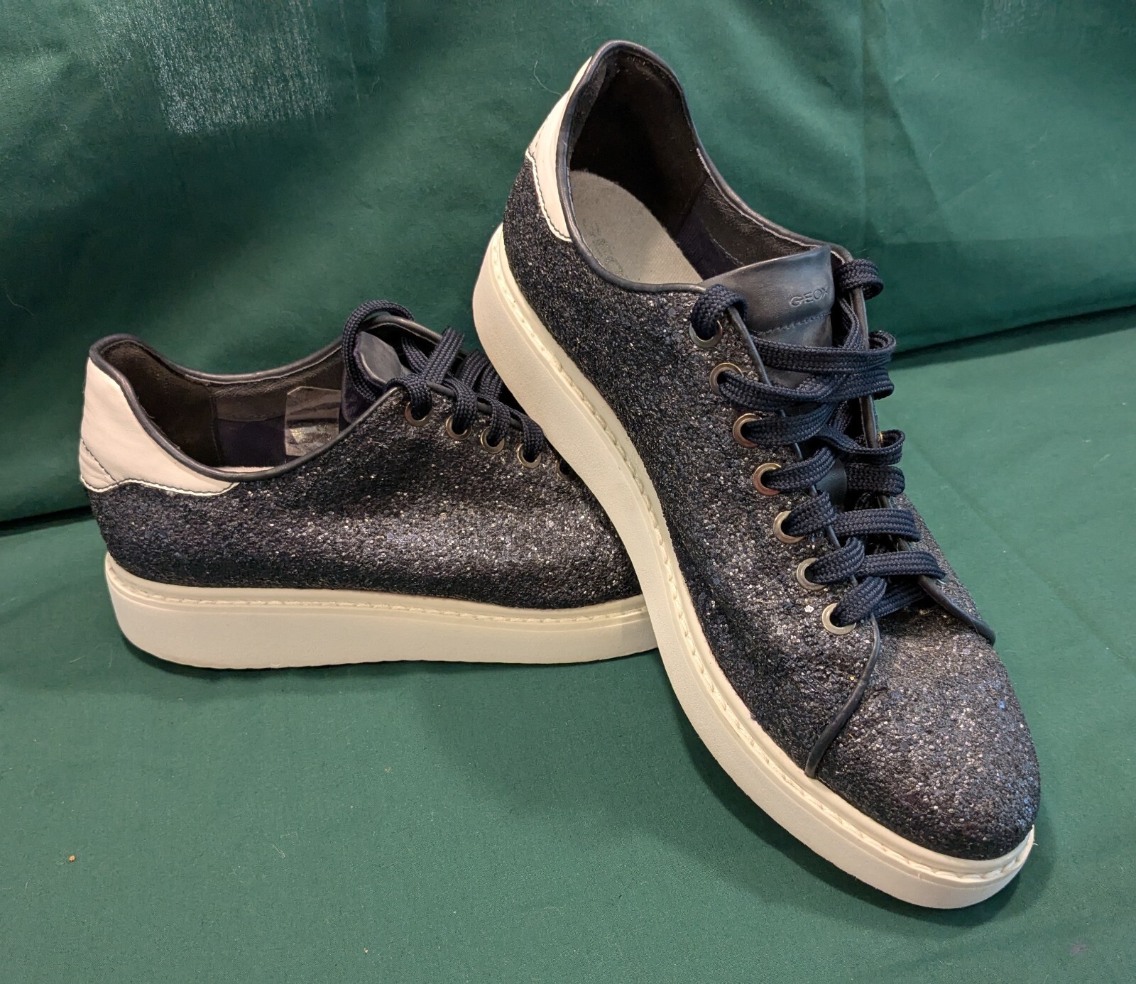 GEOX RESPIRA Trainers 4 D THYMAR C Navy Blue Glitter Sneakers Women’s Size 10