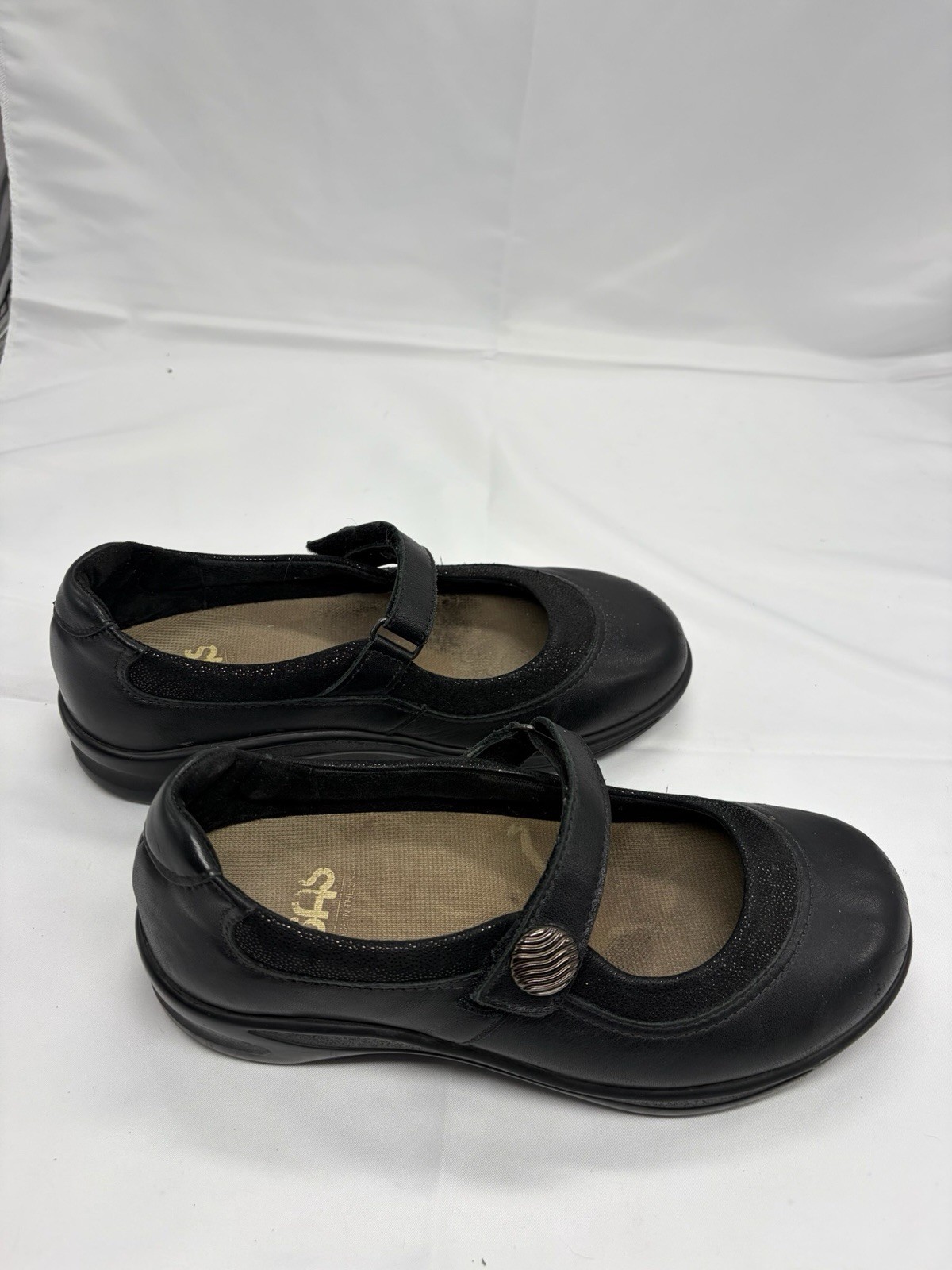 SAS Step Out Mary Jane Shoes Womens 6.5W Wide Black Leather Comfort Flats USA