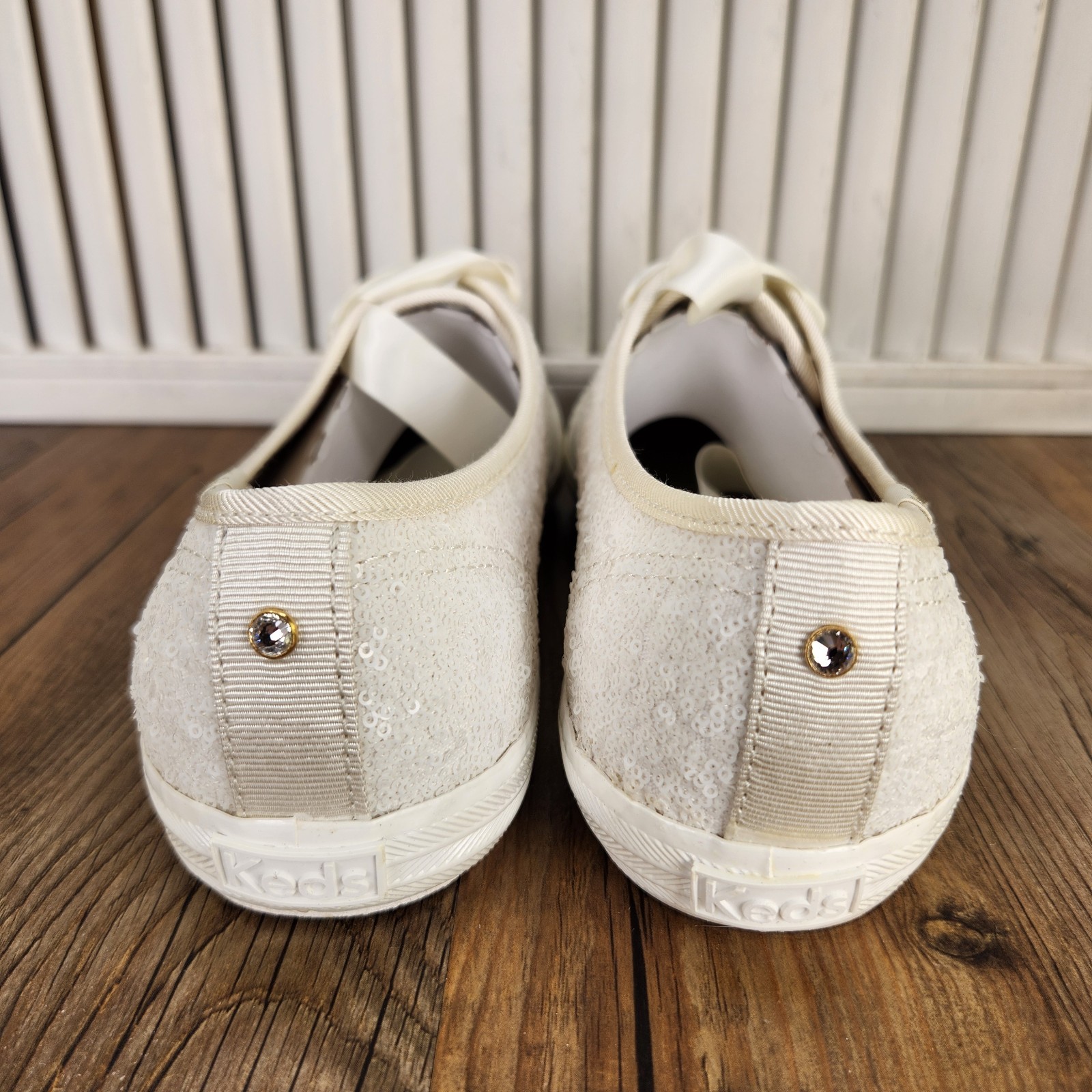 Keds Champion Sequins Celebration Womens Sz 9.5 Off White Sneakers Shoes WF66722