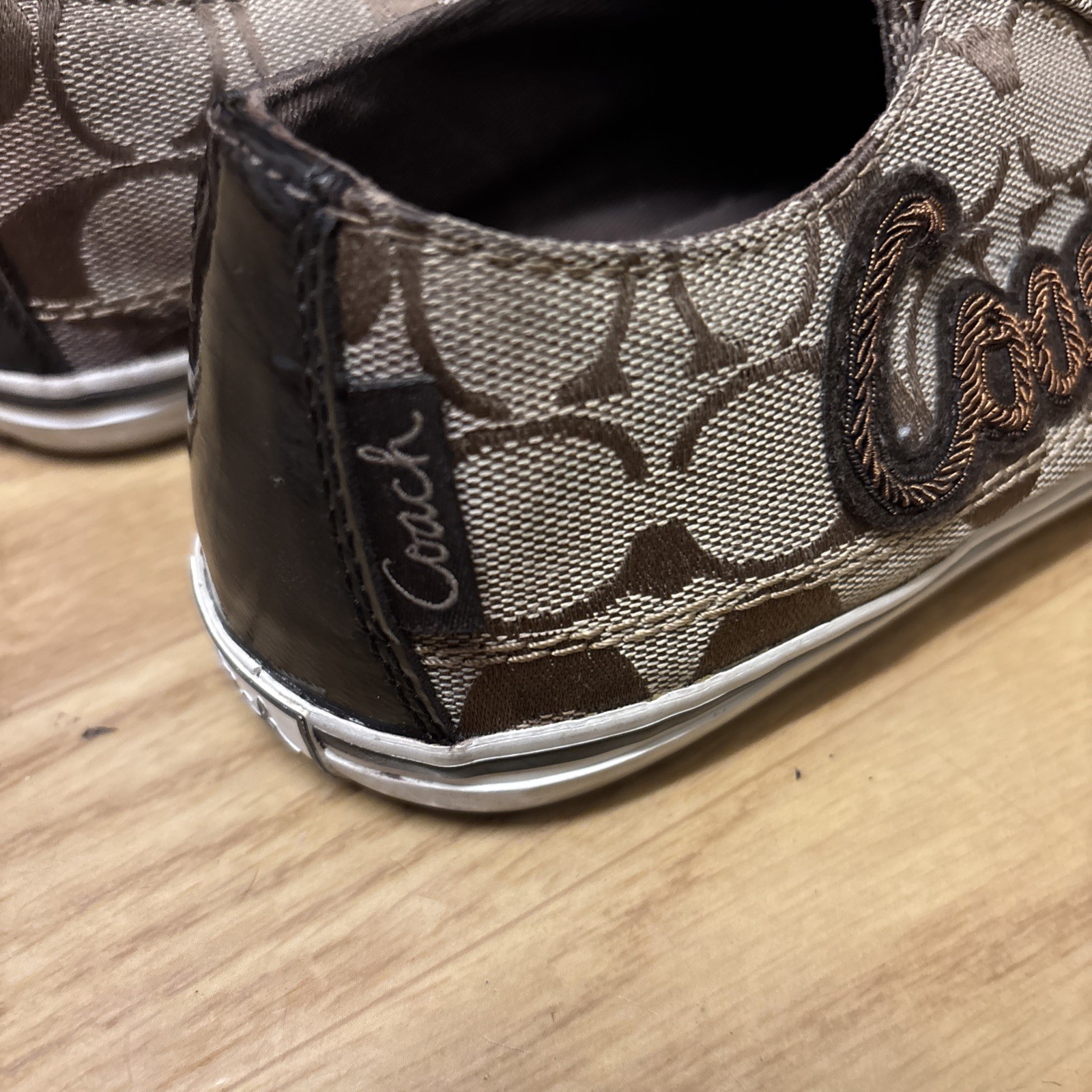 Coach Keeley Khaki Signature C Logo Sneakers Slip On Shoes Embroidered Women 8.5