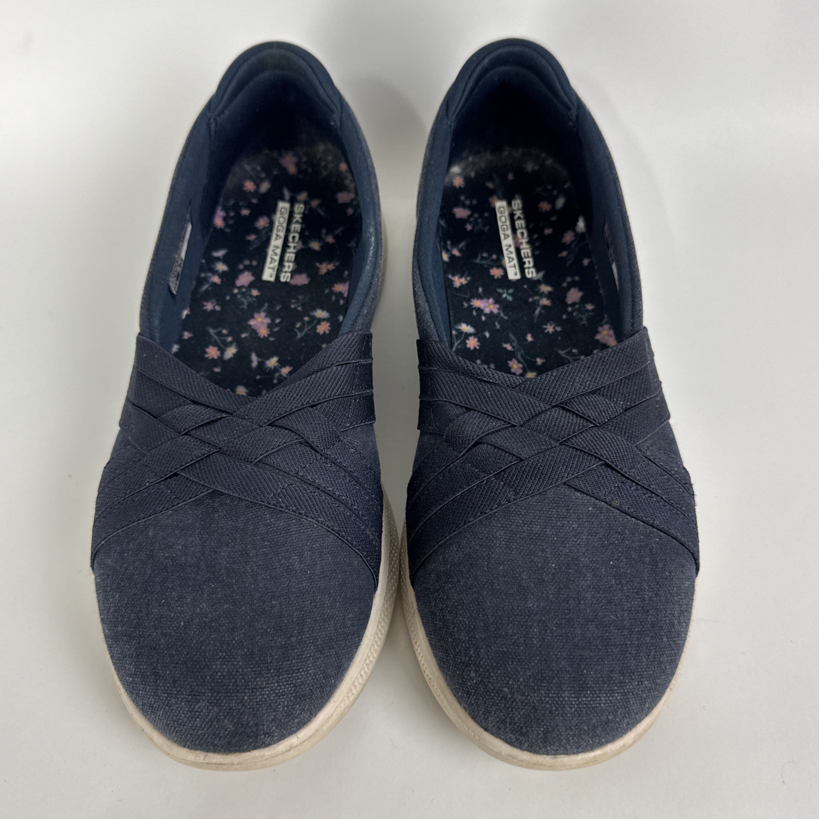 Skechers GOGA MAT Navy Blue Slip On Shoes Women’s 6 comfort walking summer boat